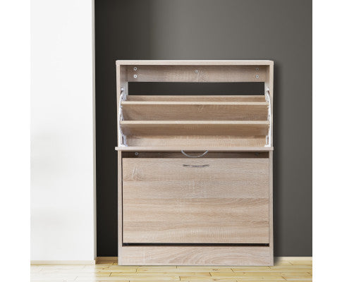 24 Pair Wooden Shoe Cabinet Drawer Storage - Oak Milano Decor