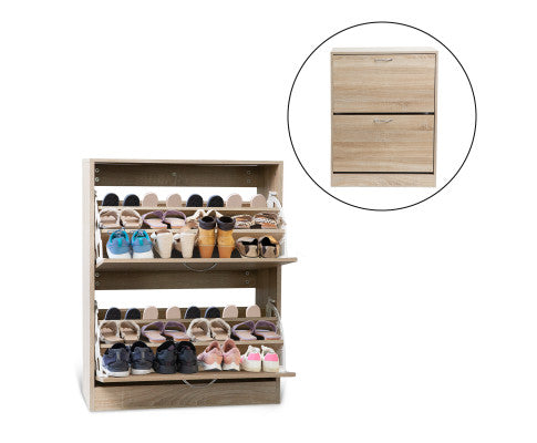 24 Pair Wooden Shoe Cabinet Drawer Storage - Oak Milano Decor