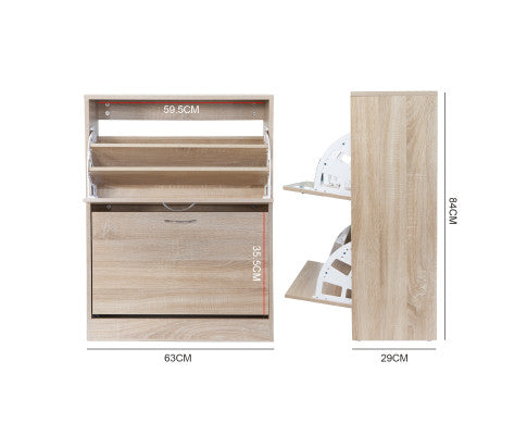 24 Pair Wooden Shoe Cabinet Drawer Storage - Oak Milano Decor