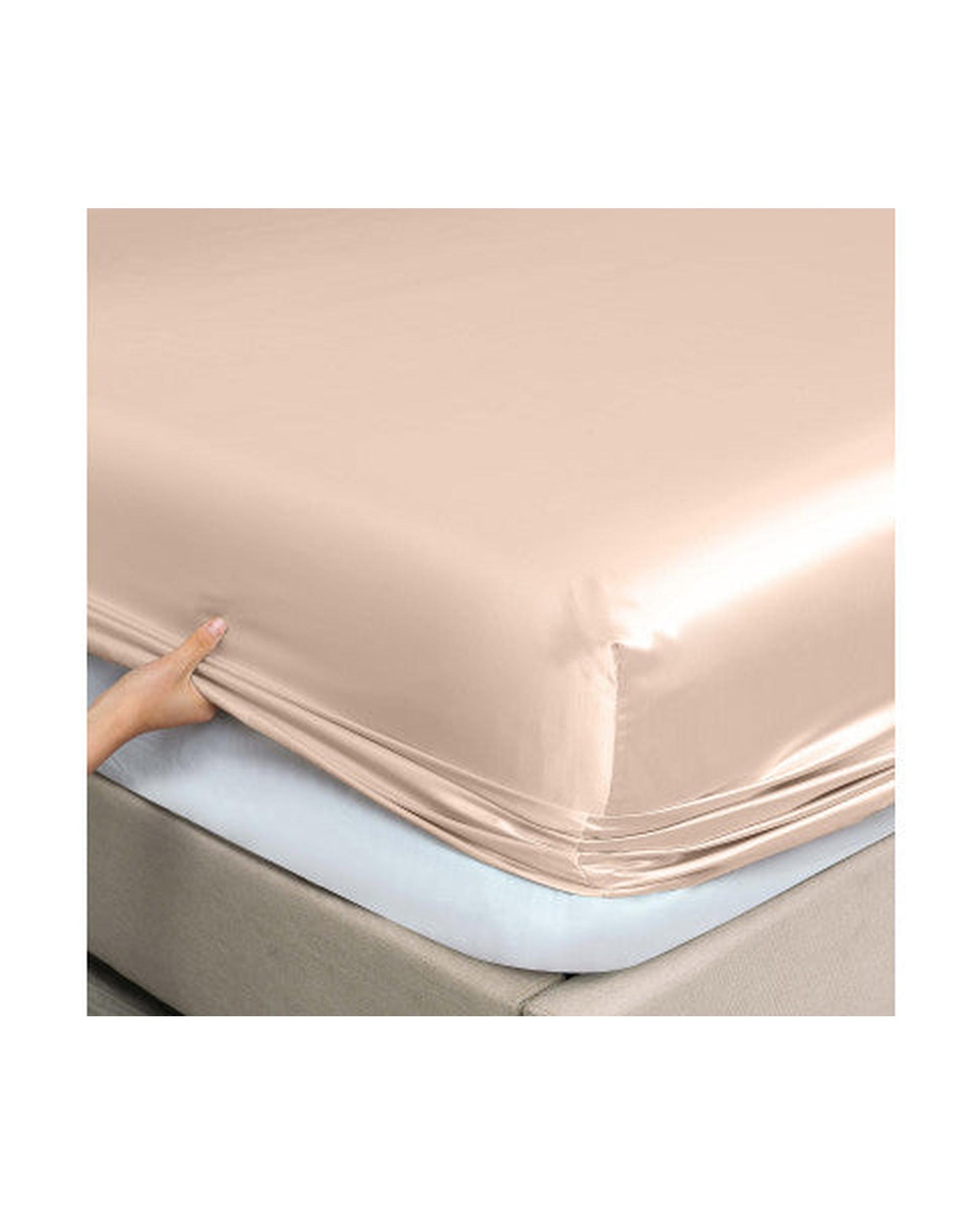 Royal Comfort Satin Sheet Set 3 Piece Fitted Flat Sheet Pillowcases - Champagne Pink Royal Comfort