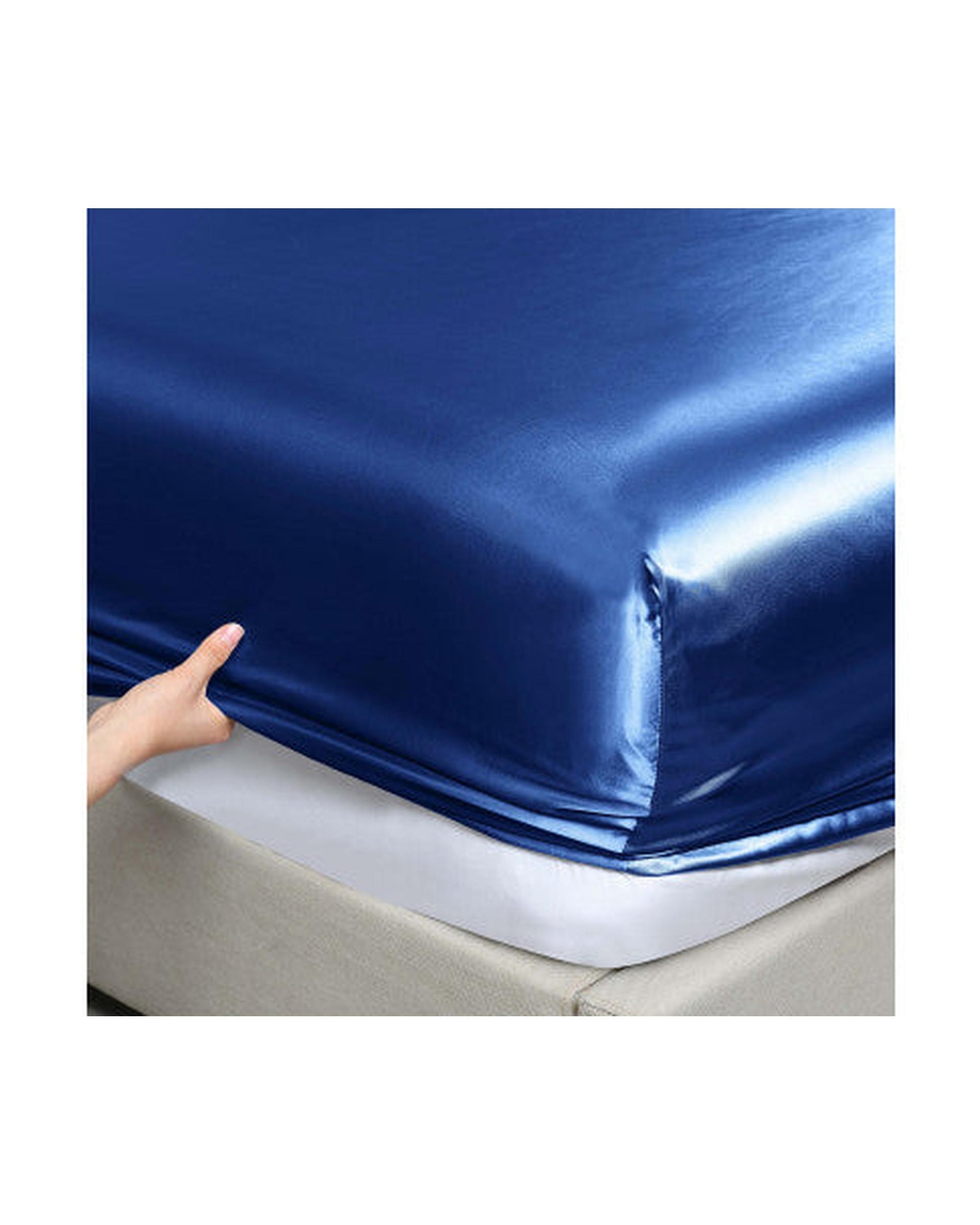 Royal Comfort Satin Sheet Set 3 Piece Fitted Flat Sheet Pillowcases - Navy Blue Royal Comfort