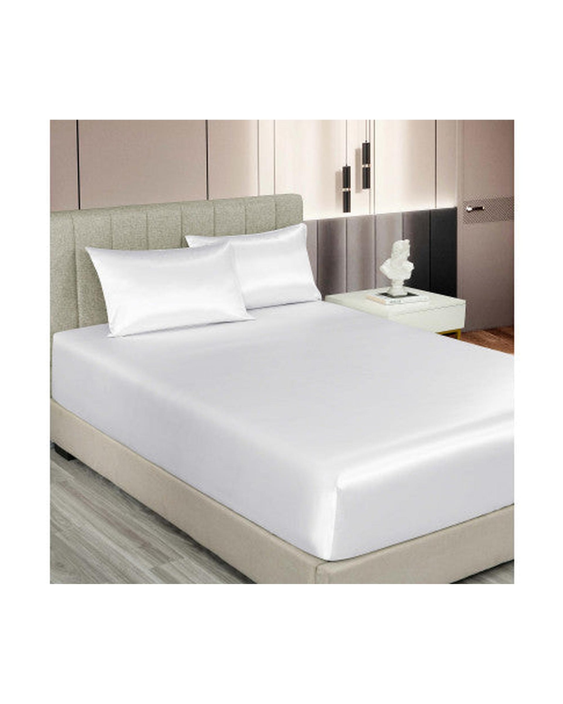 Royal Comfort Satin Sheet Set 3 Piece Fitted Flat Sheet Pillowcases - White Royal Comfort