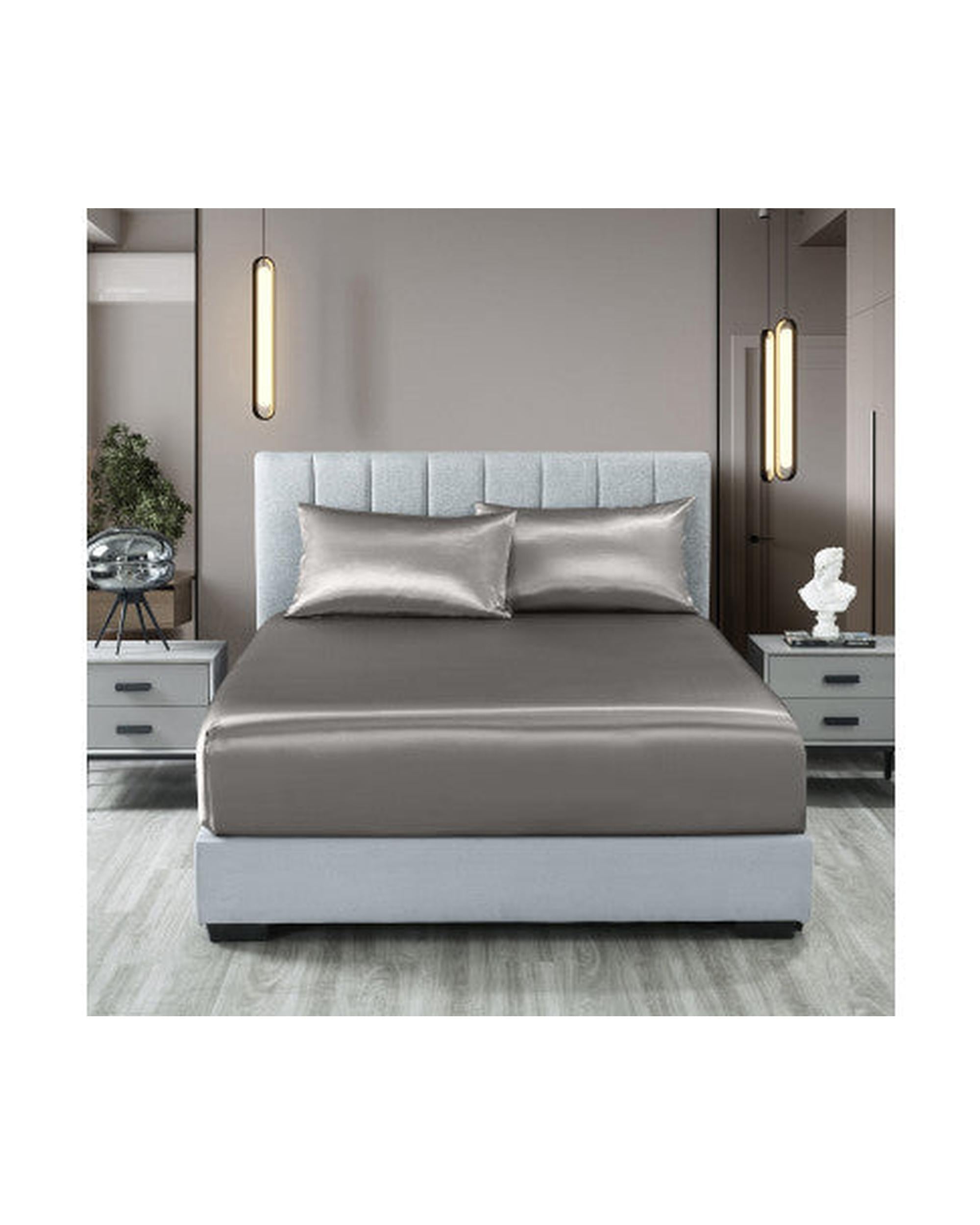 Royal Comfort Satin Sheet Set 3 Piece Fitted Flat Sheet Pillowcases - Charcoal Royal Comfort