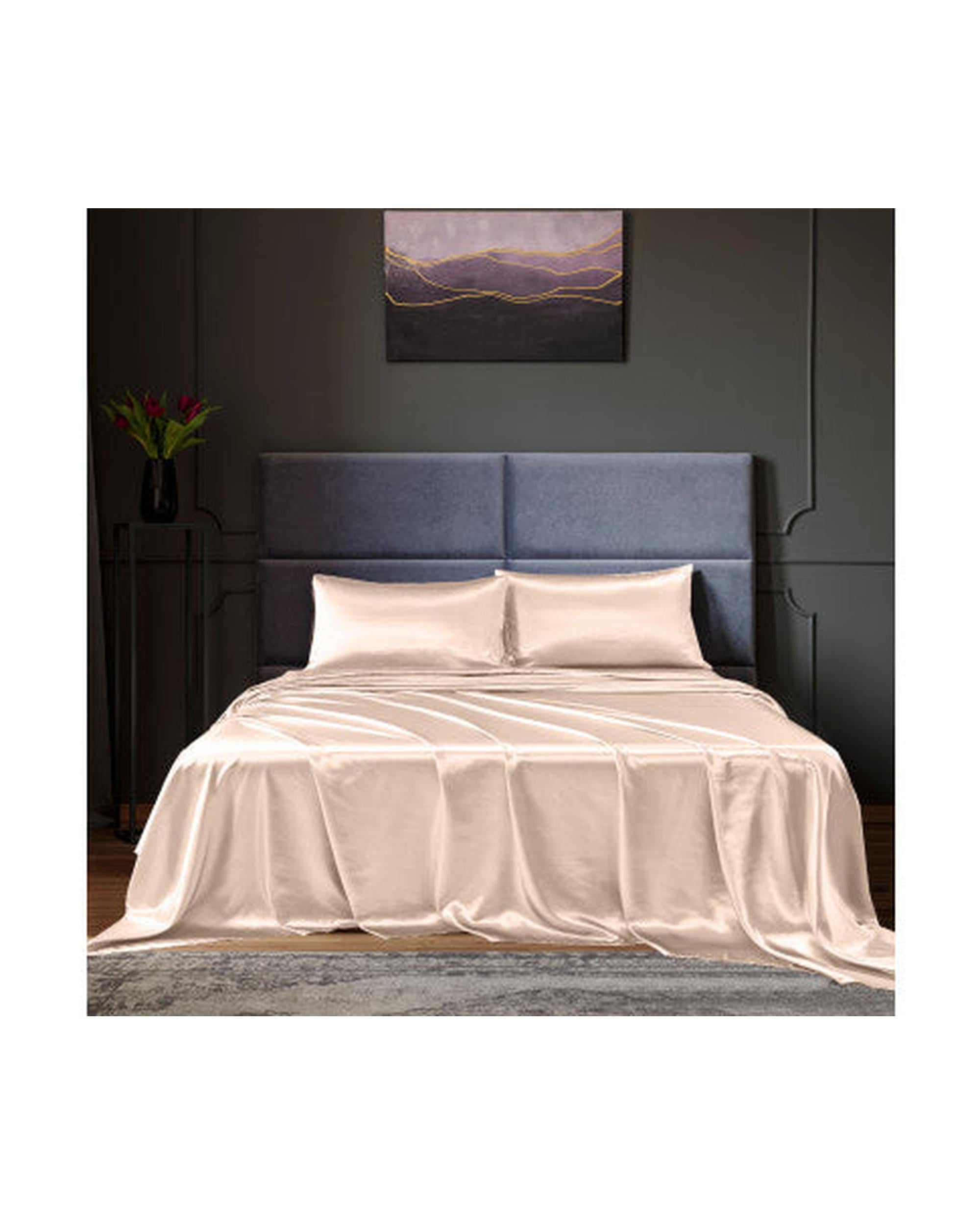 Royal Comfort Satin Sheet Set 4 Piece Fitted Flat Sheet Pillowcases - Champagne Pink Royal Comfort