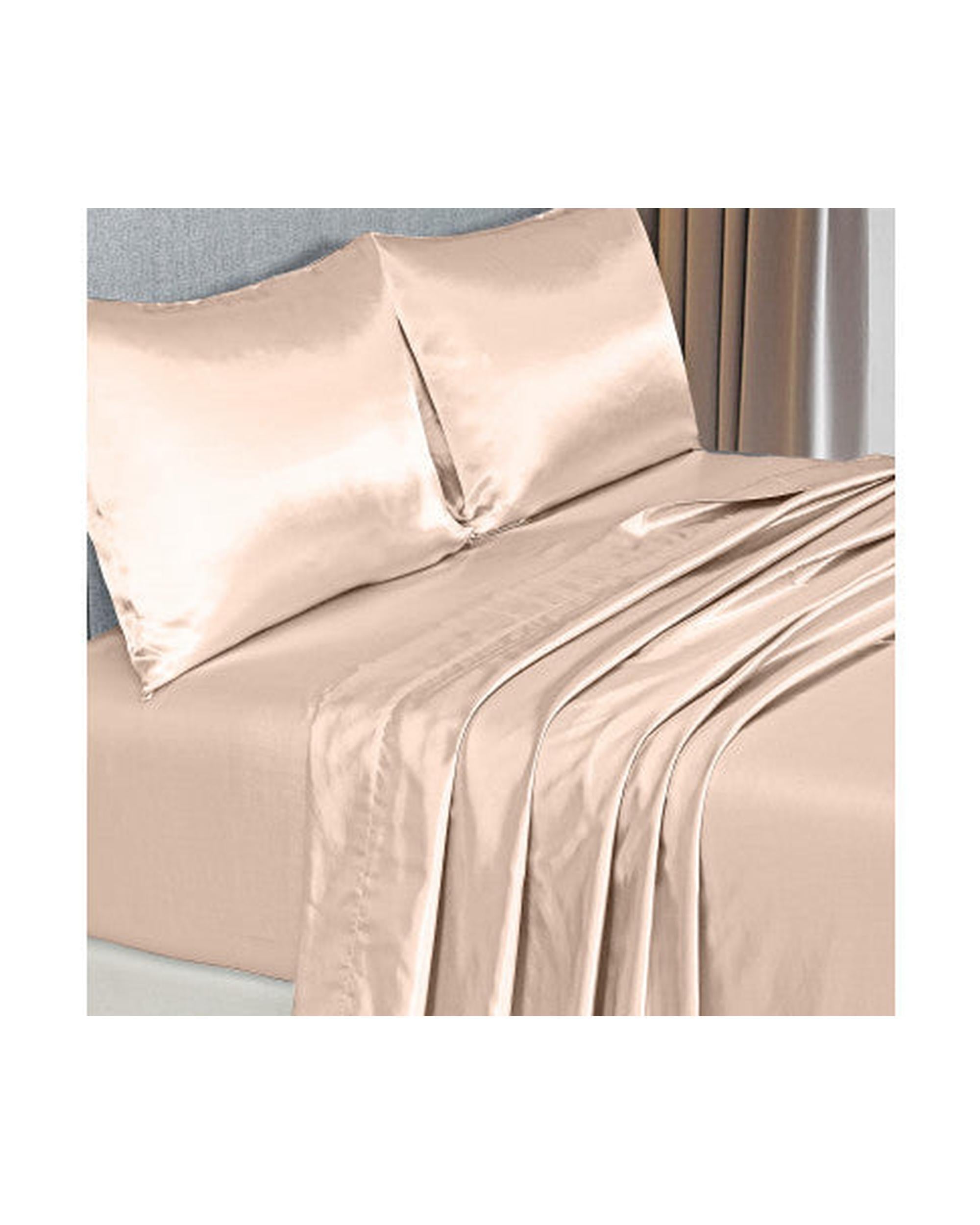 Royal Comfort Satin Sheet Set 4 Piece Fitted Flat Sheet Pillowcases - Champagne Pink Royal Comfort
