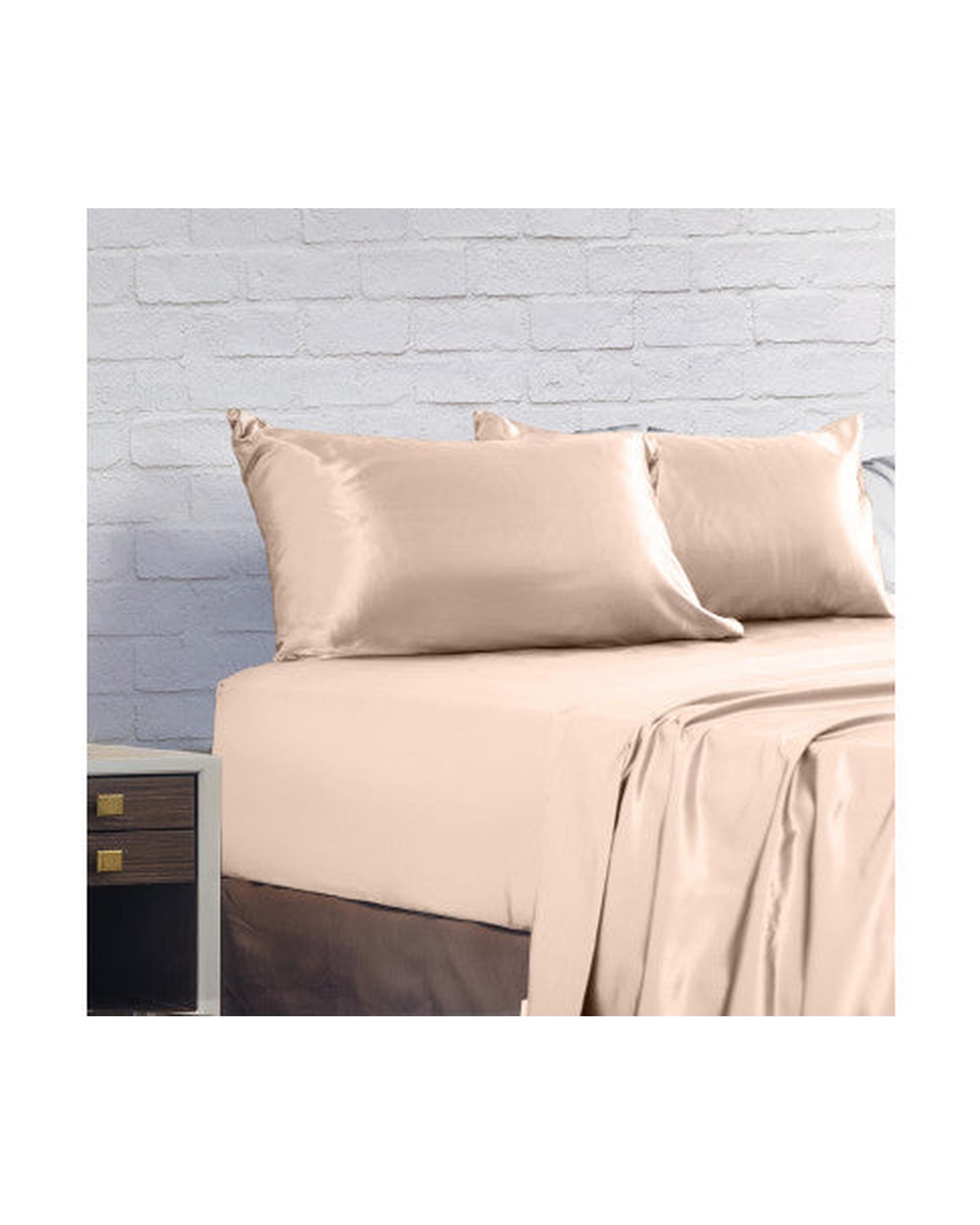 Royal Comfort Satin Sheet Set 4 Piece Fitted Flat Sheet Pillowcases - Champagne Pink Royal Comfort