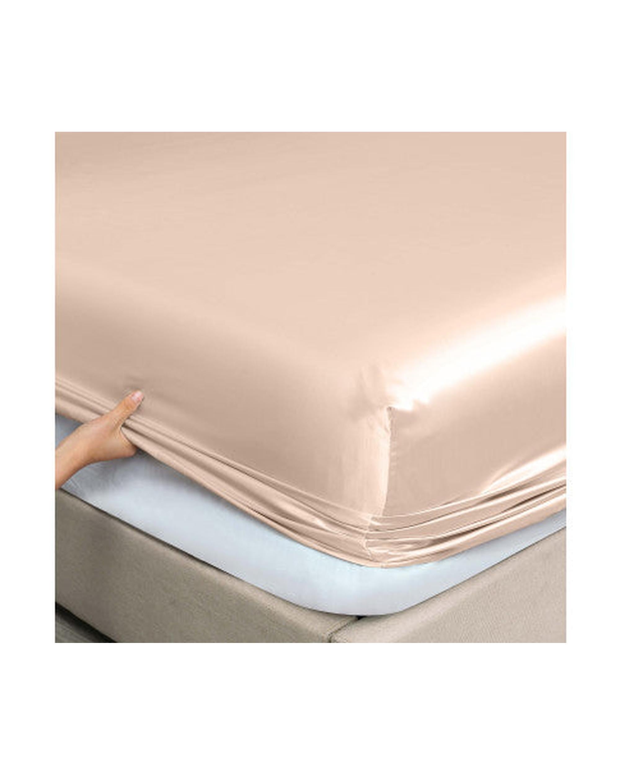 Royal Comfort Satin Sheet Set 4 Piece Fitted Flat Sheet Pillowcases - Champagne Pink Royal Comfort