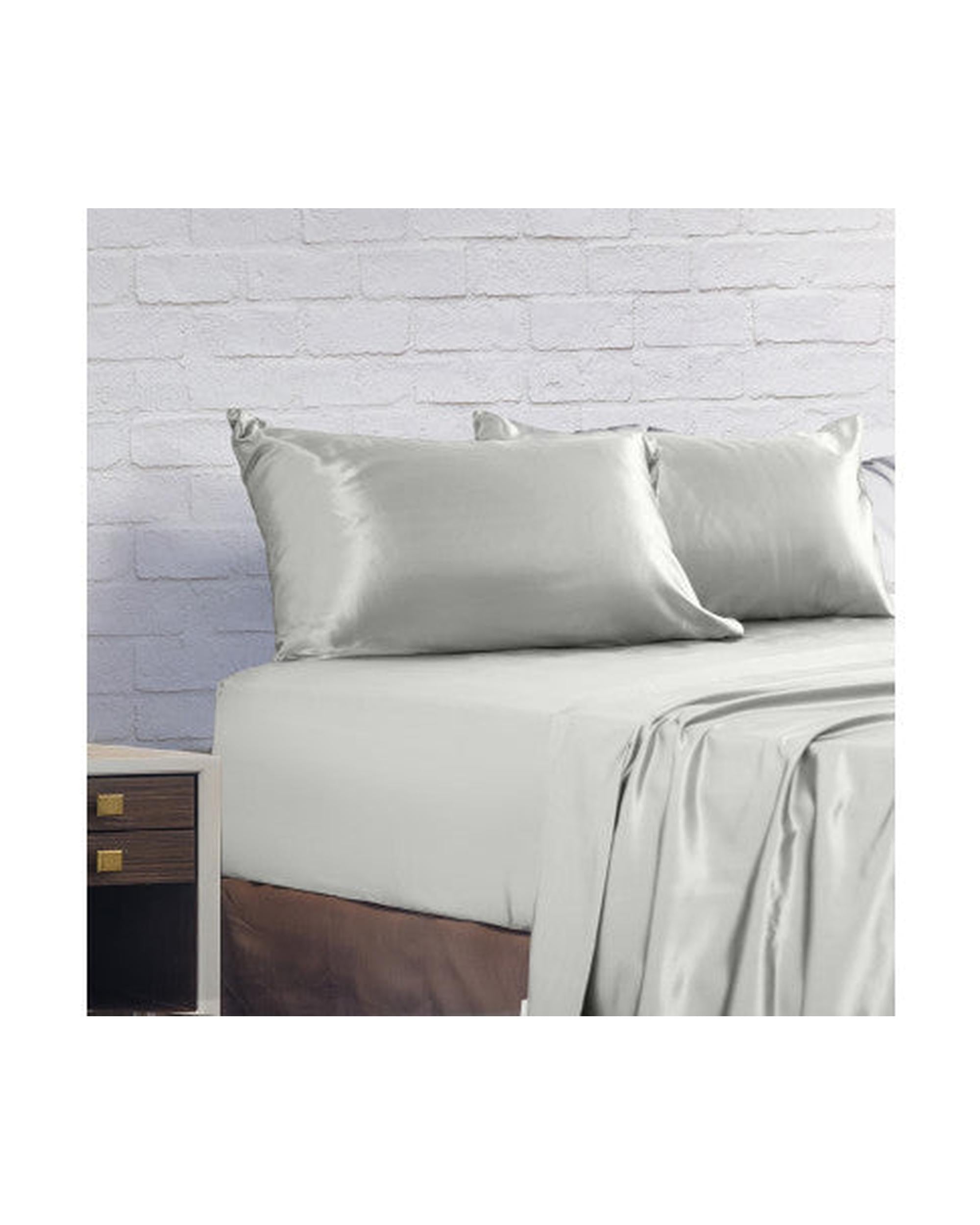 Royal Comfort Satin Sheet Set 4 Piece Fitted Flat Sheet Pillowcases - Silver Royal Comfort