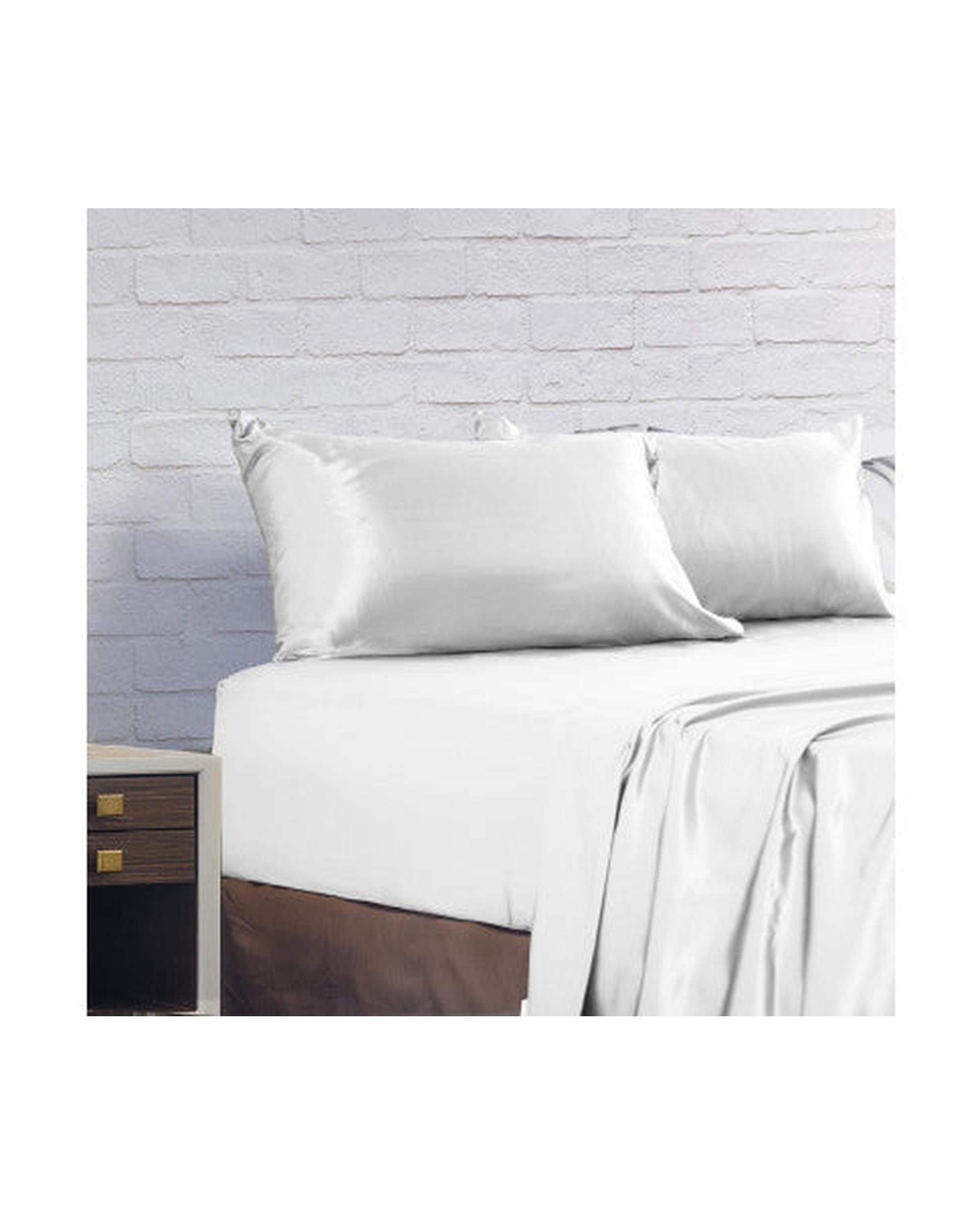 Royal Comfort Satin Sheet Set 4 Piece Fitted Flat Sheet Pillowcases - White Royal Comfort