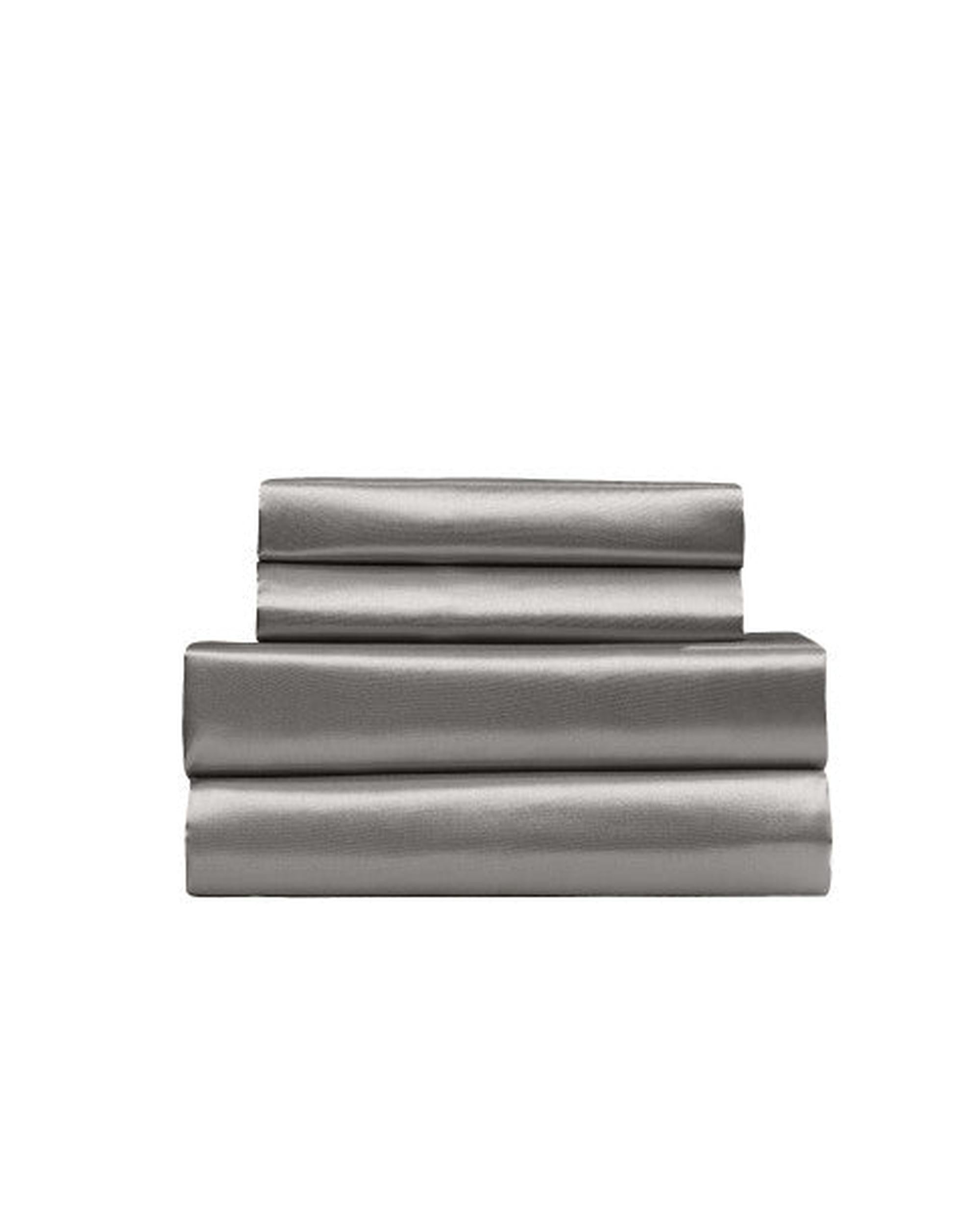 Royal Comfort Satin Sheet Set 4 Piece Fitted Flat Sheet Pillowcases - Charcoal Royal Comfort