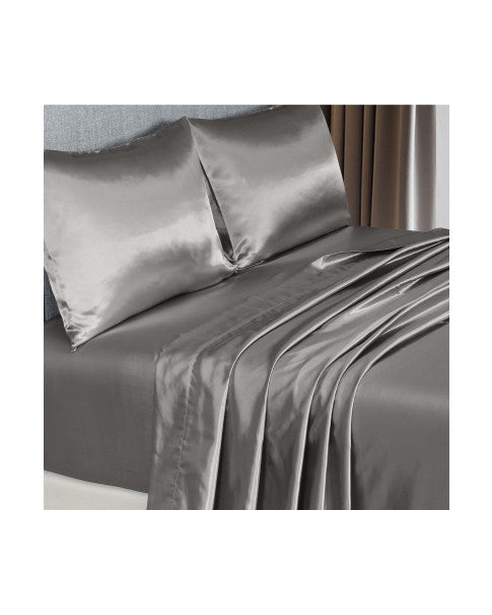 Royal Comfort Satin Sheet Set 4 Piece Fitted Flat Sheet Pillowcases - Charcoal Royal Comfort