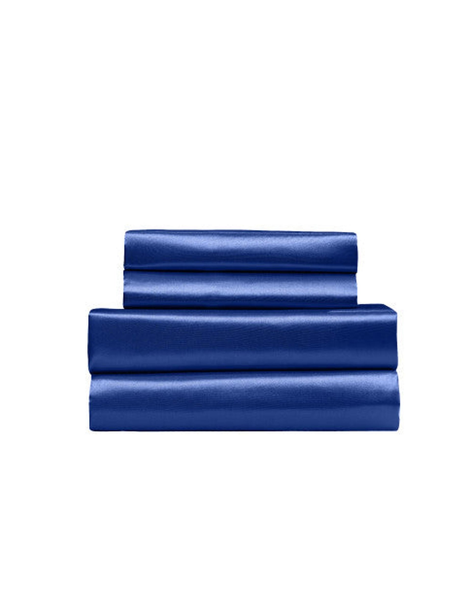 Royal Comfort Satin Sheet Set 4 Piece Fitted Flat Sheet Pillowcases - Navy Blue Royal Comfort