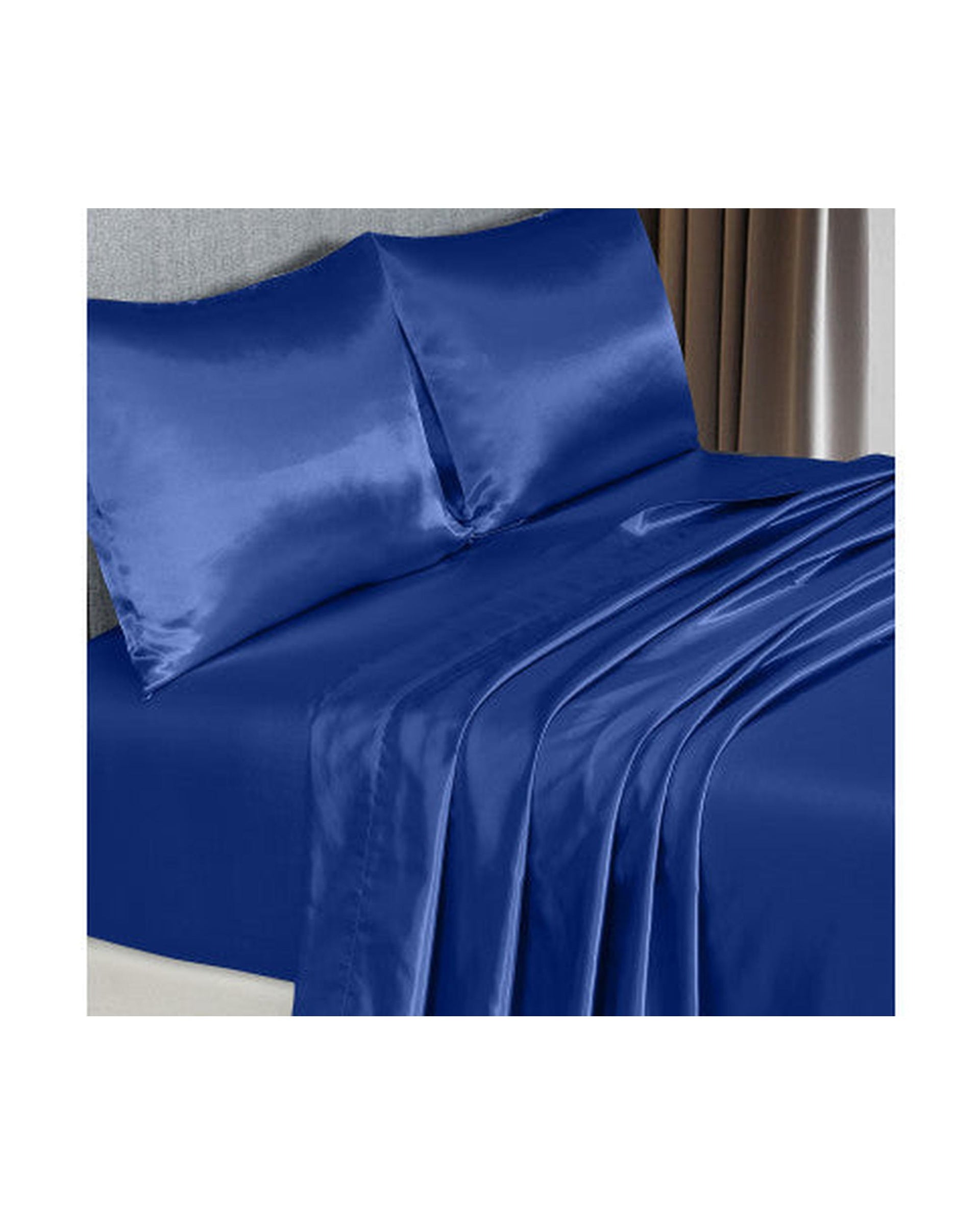Royal Comfort Satin Sheet Set 4 Piece Fitted Flat Sheet Pillowcases - Navy Blue Royal Comfort