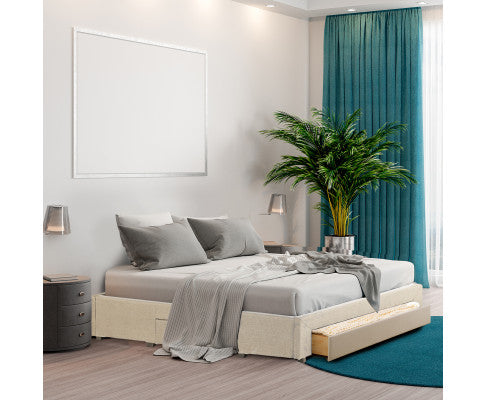 Palermo Bed Base with Drawers Upholstered Fabric Wood Cream Milano Decor