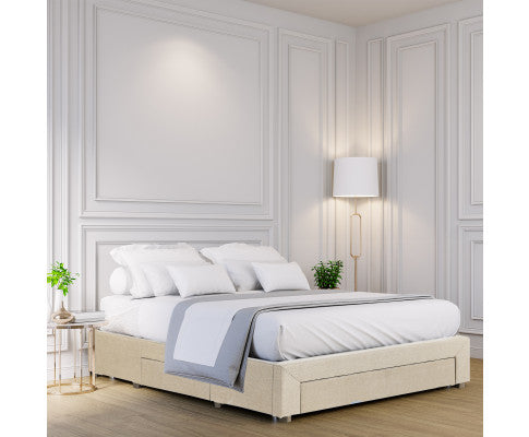 Palermo Bed Base with Drawers Upholstered Fabric Wood Cream Milano Decor