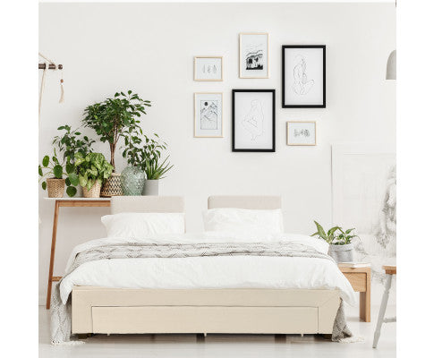 Palermo Bed Base with Drawers Upholstered Fabric Wood Cream Milano Decor