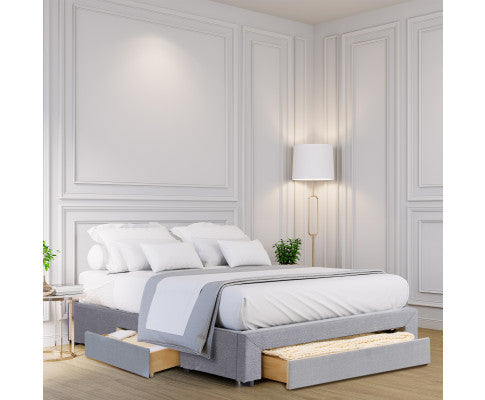 Palermo Bed Base with Drawers Upholstered Fabric Wood Grey Milano Decor