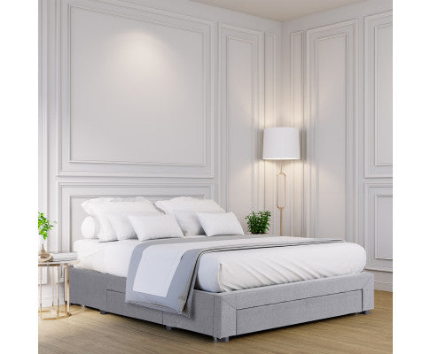 Palermo Bed Base with Drawers Upholstered Fabric Wood Grey Milano Decor