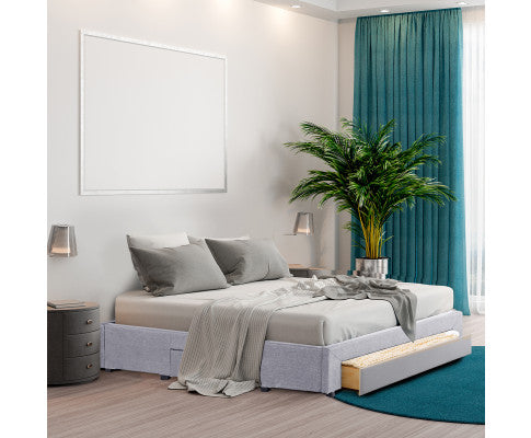 Palermo Bed Base with Drawers Upholstered Fabric Wood Grey Milano Decor