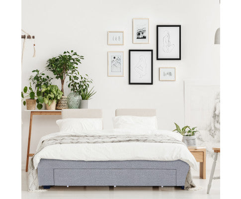 Palermo Bed Base with Drawers Upholstered Fabric Wood Grey Milano Decor