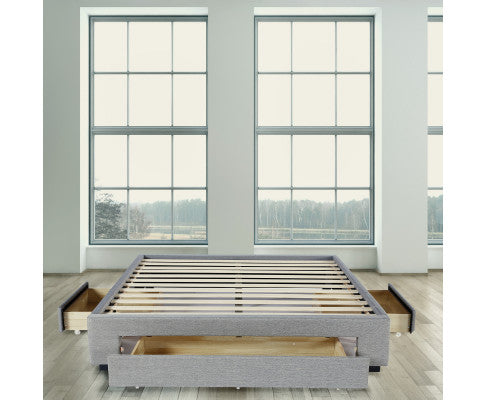 Palermo Bed Base with Drawers Upholstered Fabric Wood Grey Milano Decor