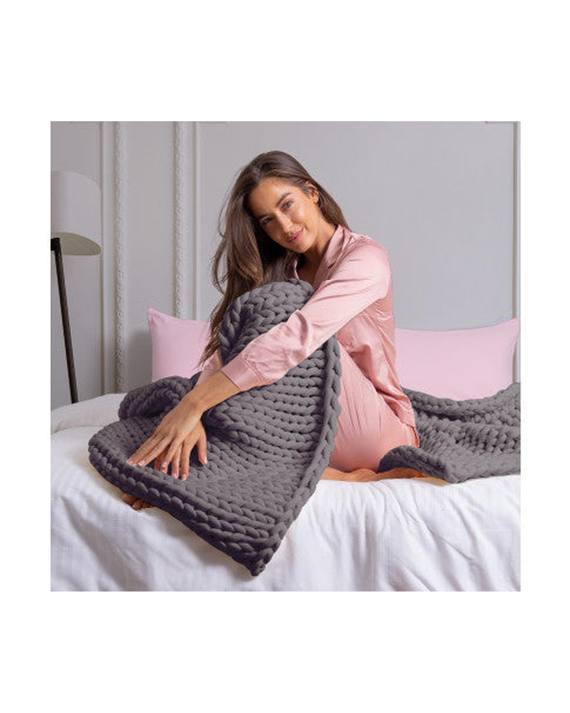 Royal Comfort Chunky Hand Knit Thick Weighted Blanket 6.3KG 203cm x 153cm - Grey Royal Comfort