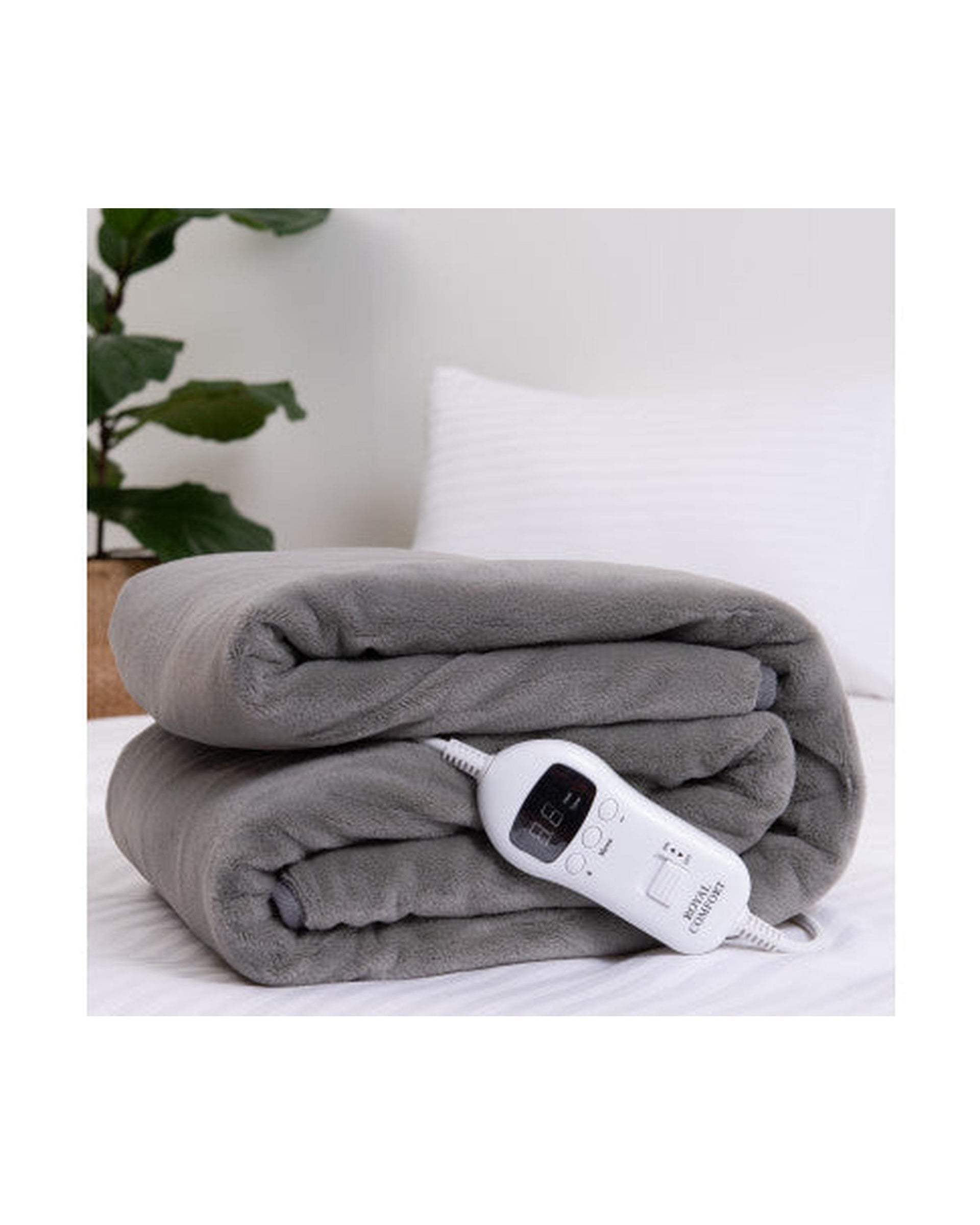 Royal Comfort Heated Faux Fur Throw Fleece Electric Blanket Double-Sided - Grey Royal Comfort