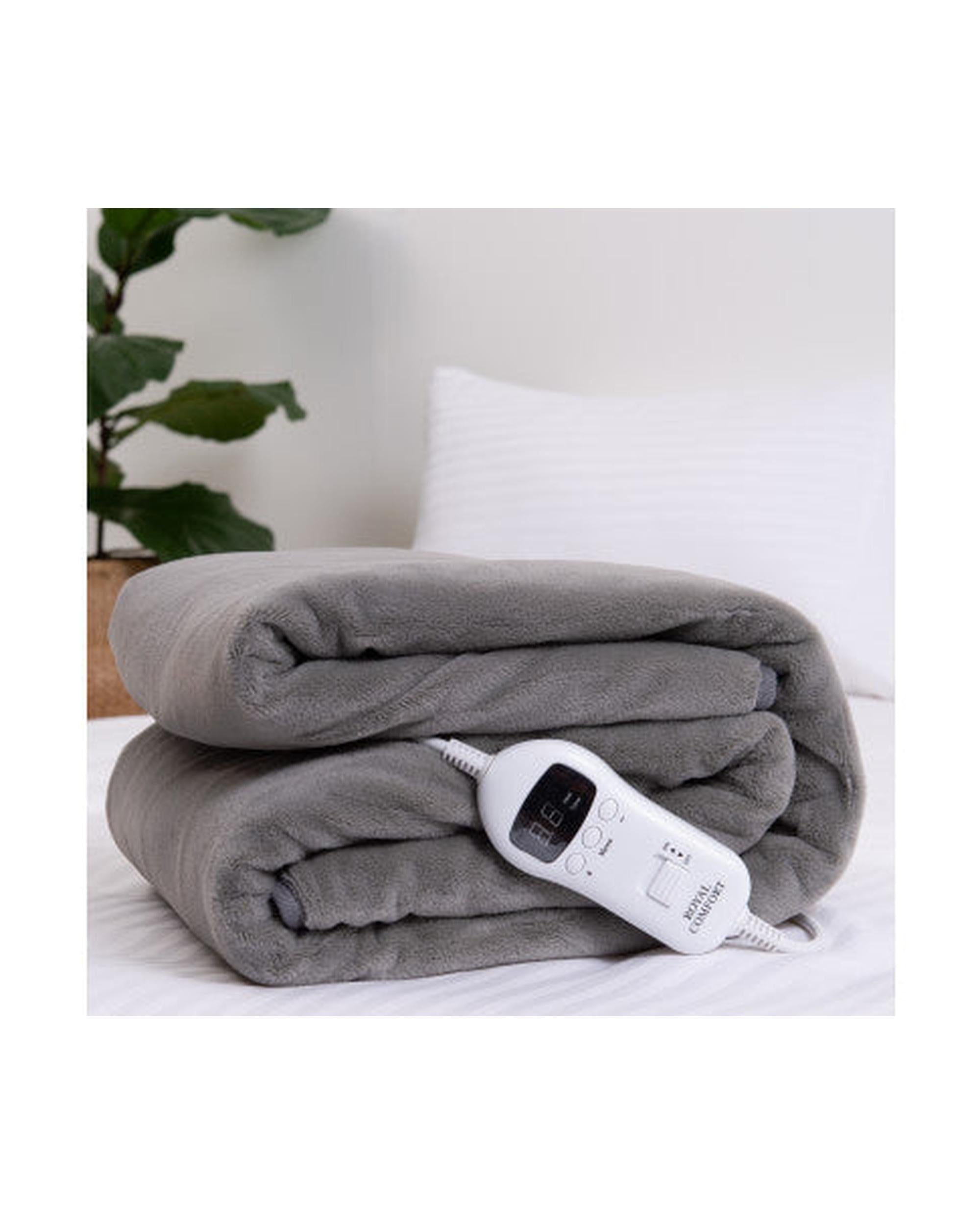 Royal Comfort Heated Faux Fur Throw Fleece Electric Blanket Double-Sided - Grey Royal Comfort