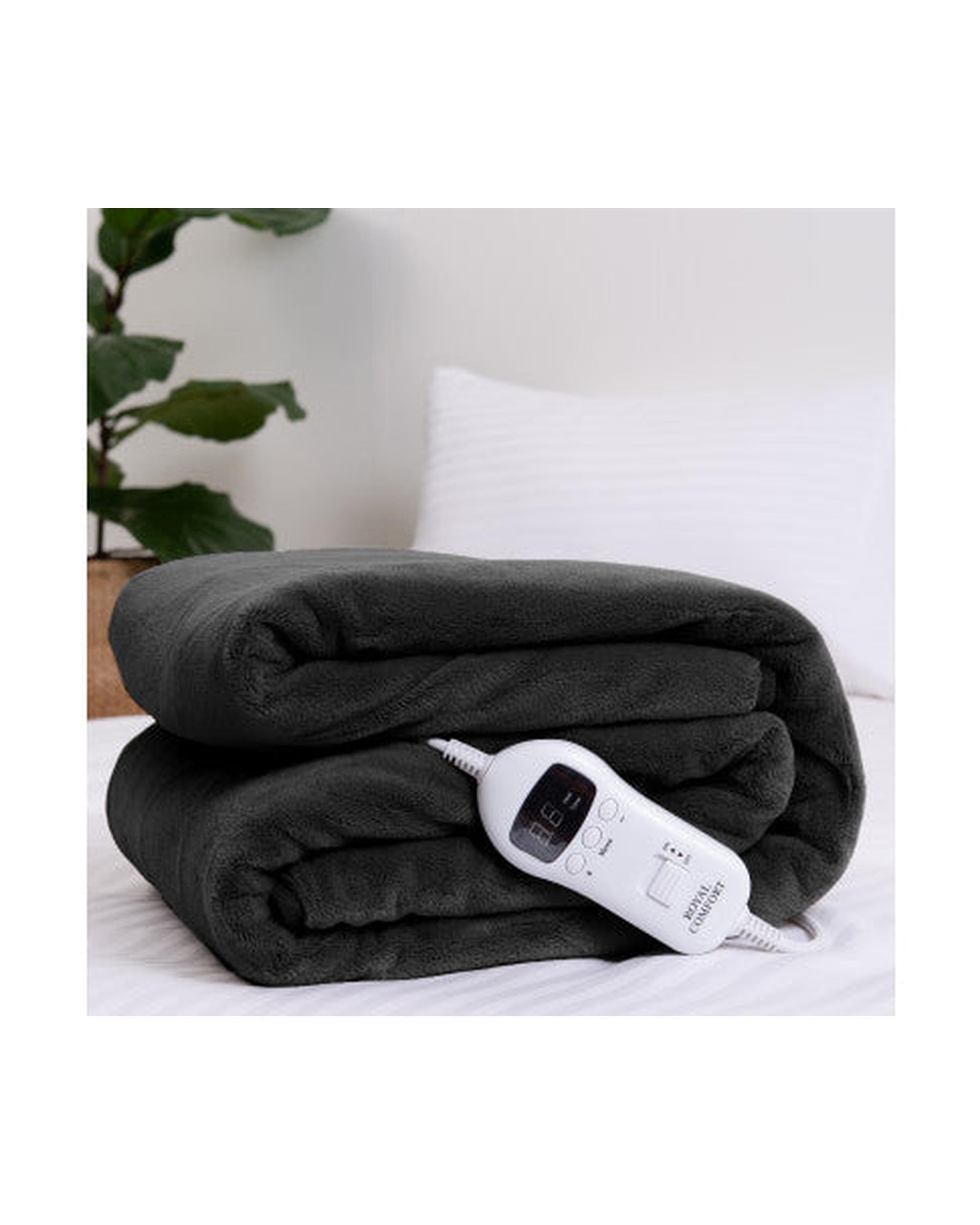Royal Comfort Heated Faux Fur Throw Fleece Electric Blanket Double-Sided - Charcoal Royal Comfort