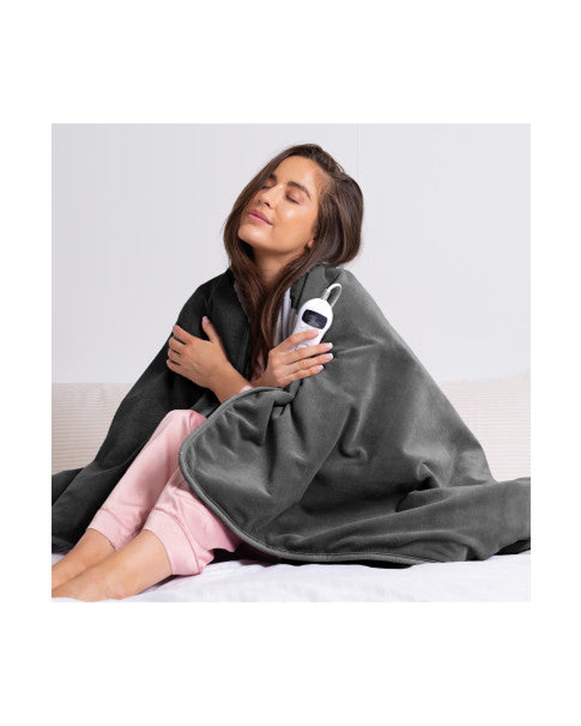 Royal Comfort Heated Faux Fur Throw Fleece Electric Blanket Double-Sided - Charcoal Royal Comfort