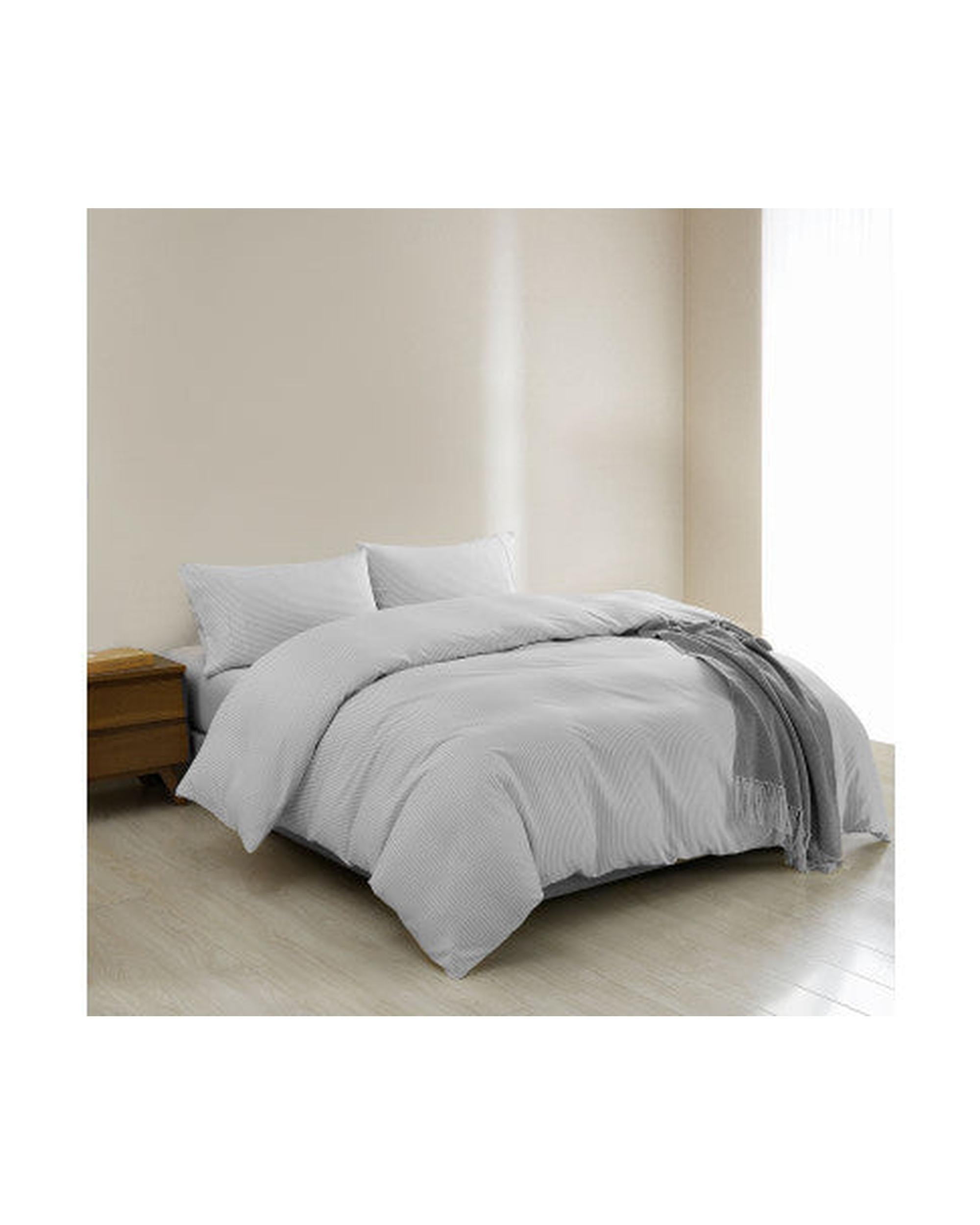 Royal Comfort Striped Flax Linen Blend Quilt Cover Set Soft Touch Bedding - Grey Royal Comfort