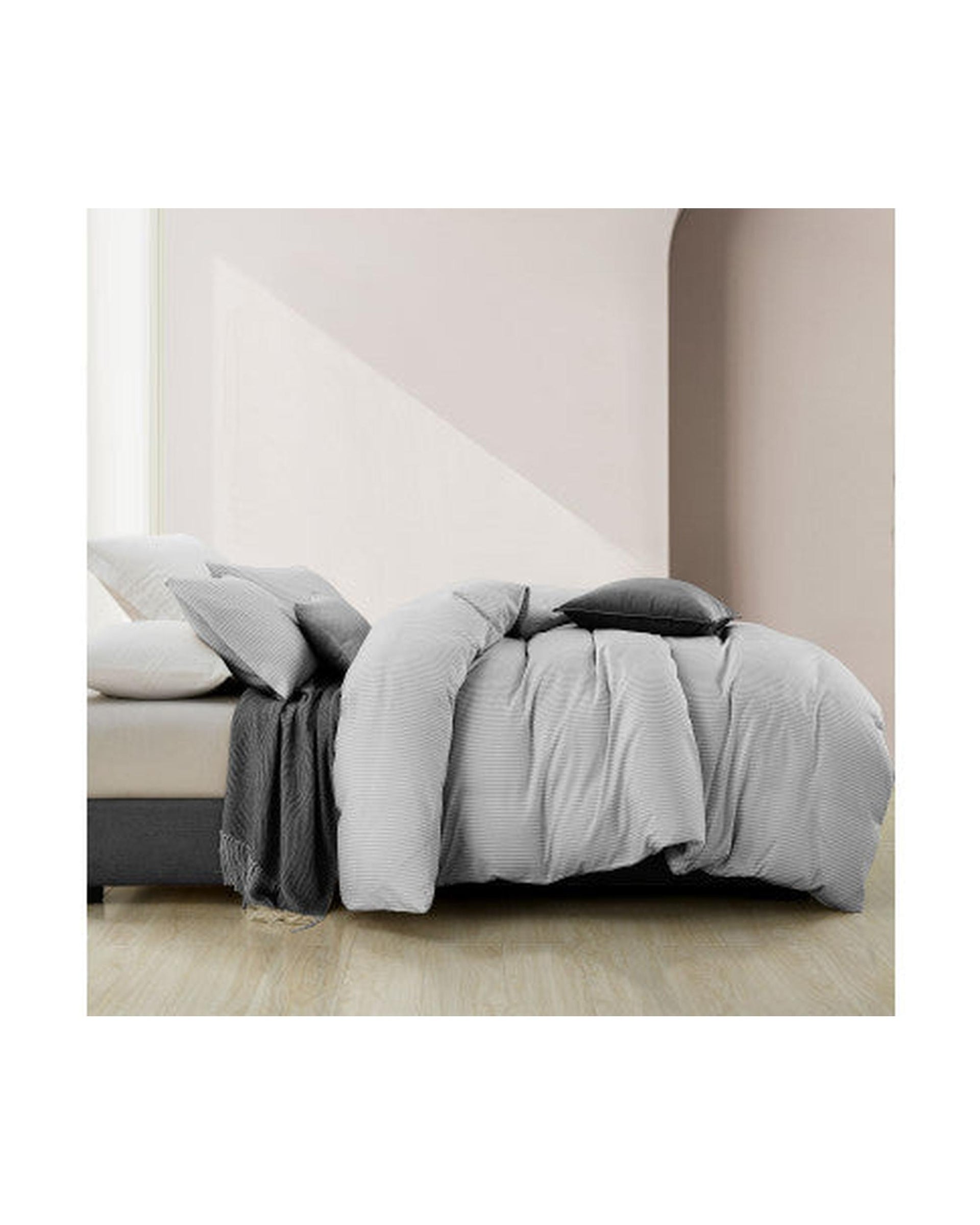 Royal Comfort Striped Flax Linen Blend Quilt Cover Set Soft Touch Bedding - Grey Royal Comfort