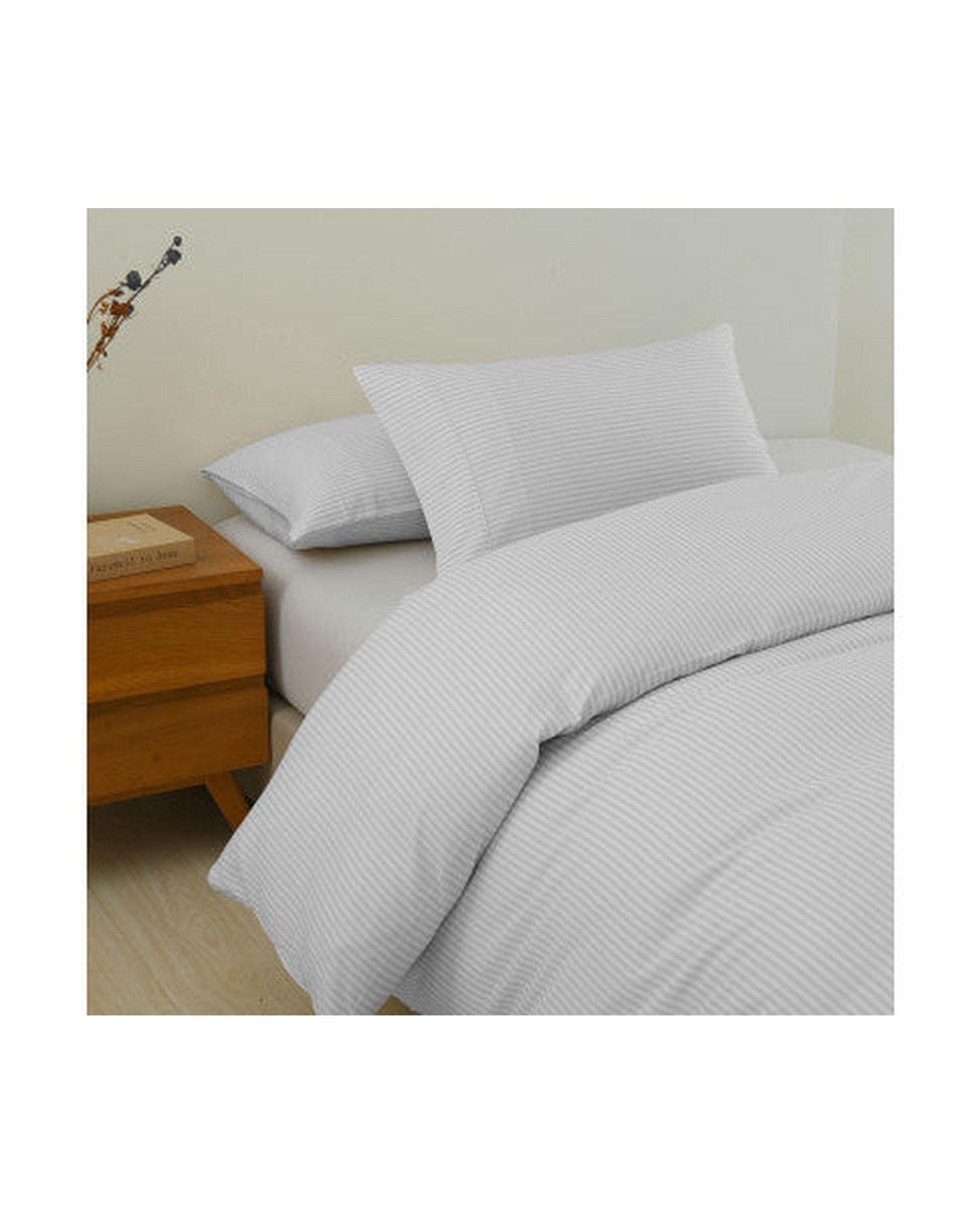 Royal Comfort Striped Flax Linen Blend Quilt Cover Set Soft Touch Bedding - Grey Royal Comfort