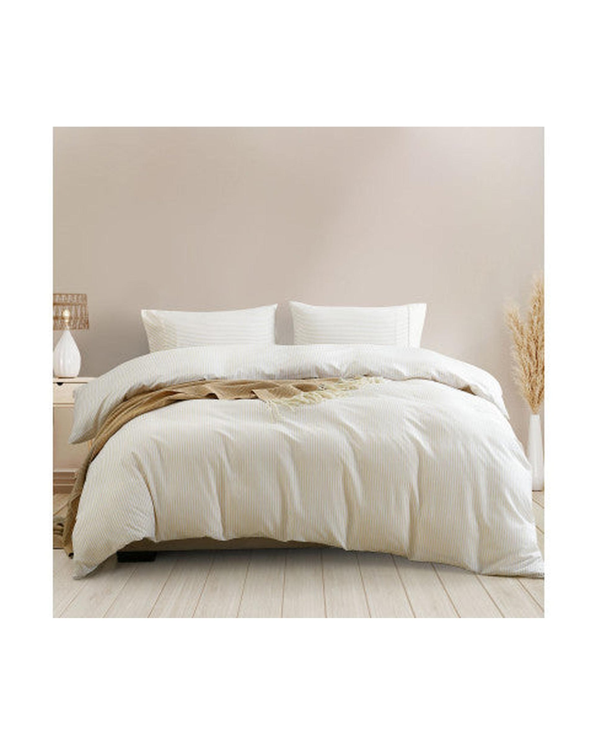 Royal Comfort Striped Flax Linen Blend Quilt Cover Set Soft Touch Bedding - Beige Royal Comfort