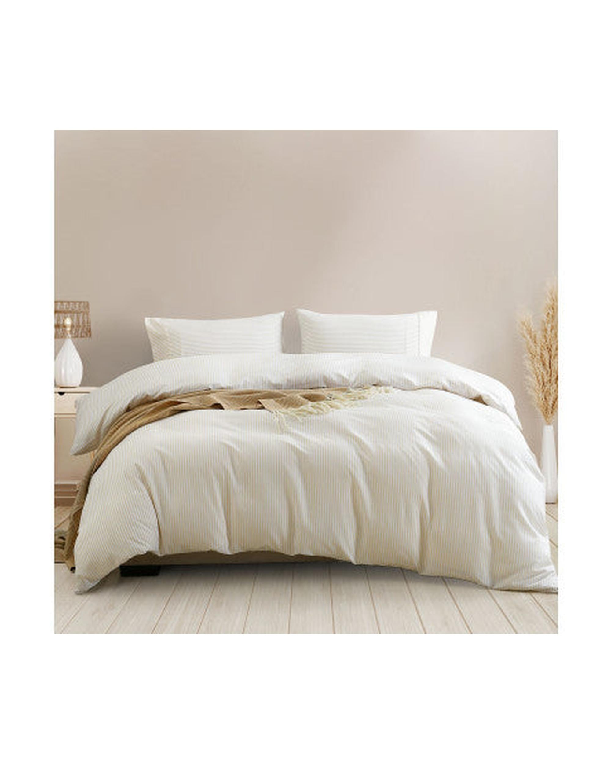 Royal Comfort Striped Flax Linen Blend Quilt Cover Set Soft Touch Bedding - Beige Royal Comfort