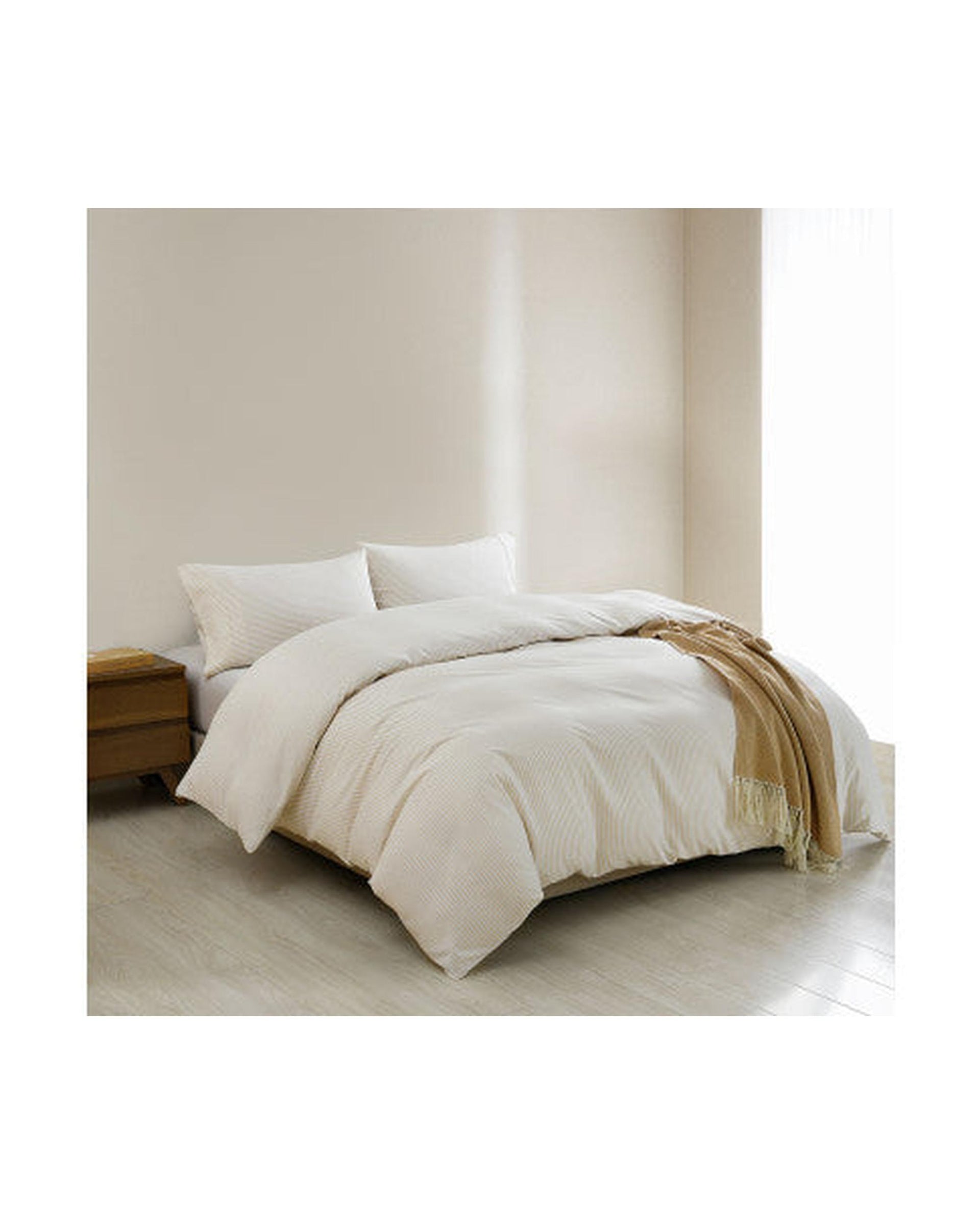 Royal Comfort Striped Flax Linen Blend Quilt Cover Set Soft Touch Bedding - Beige Royal Comfort