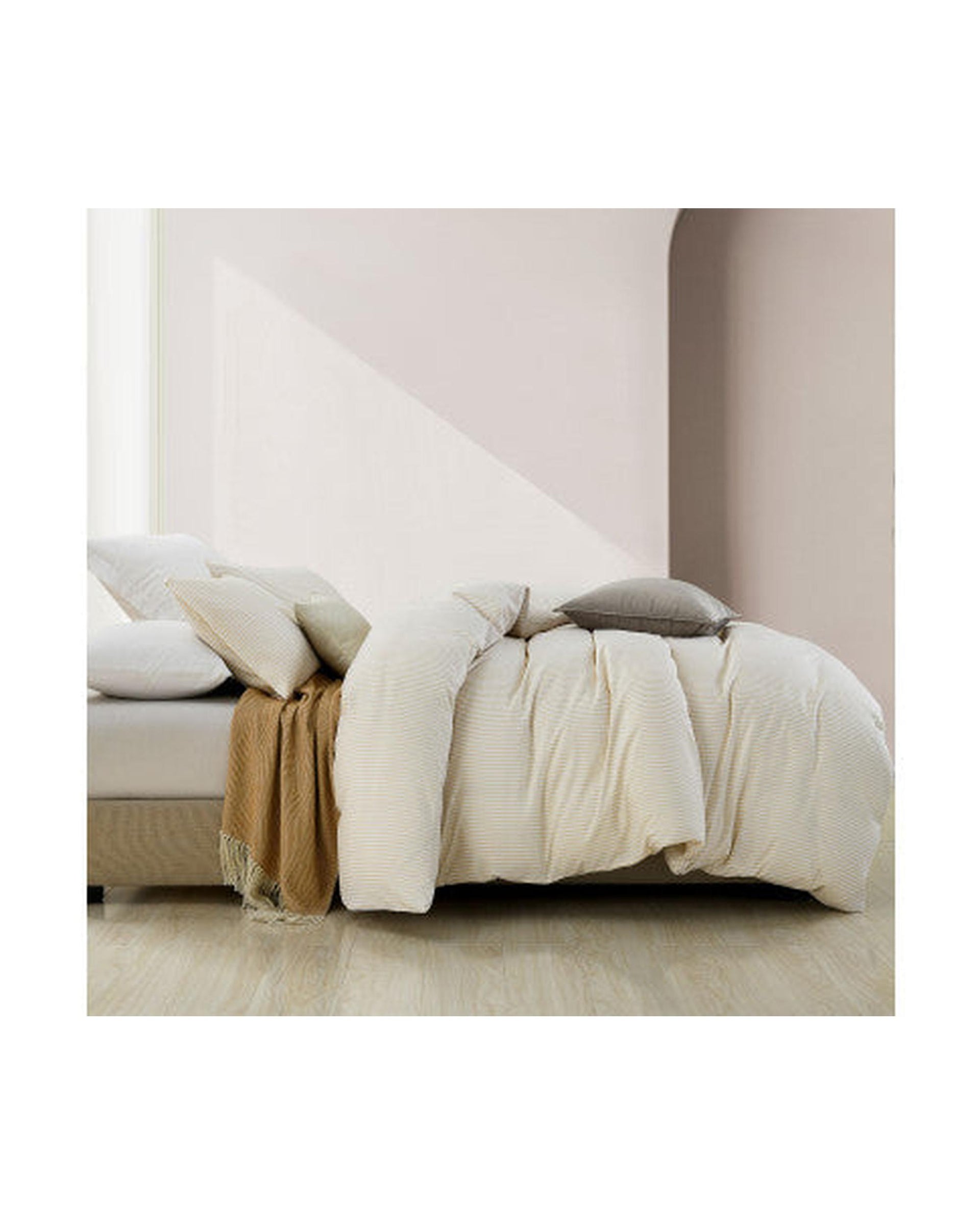 Royal Comfort Striped Flax Linen Blend Quilt Cover Set Soft Touch Bedding - Beige Royal Comfort