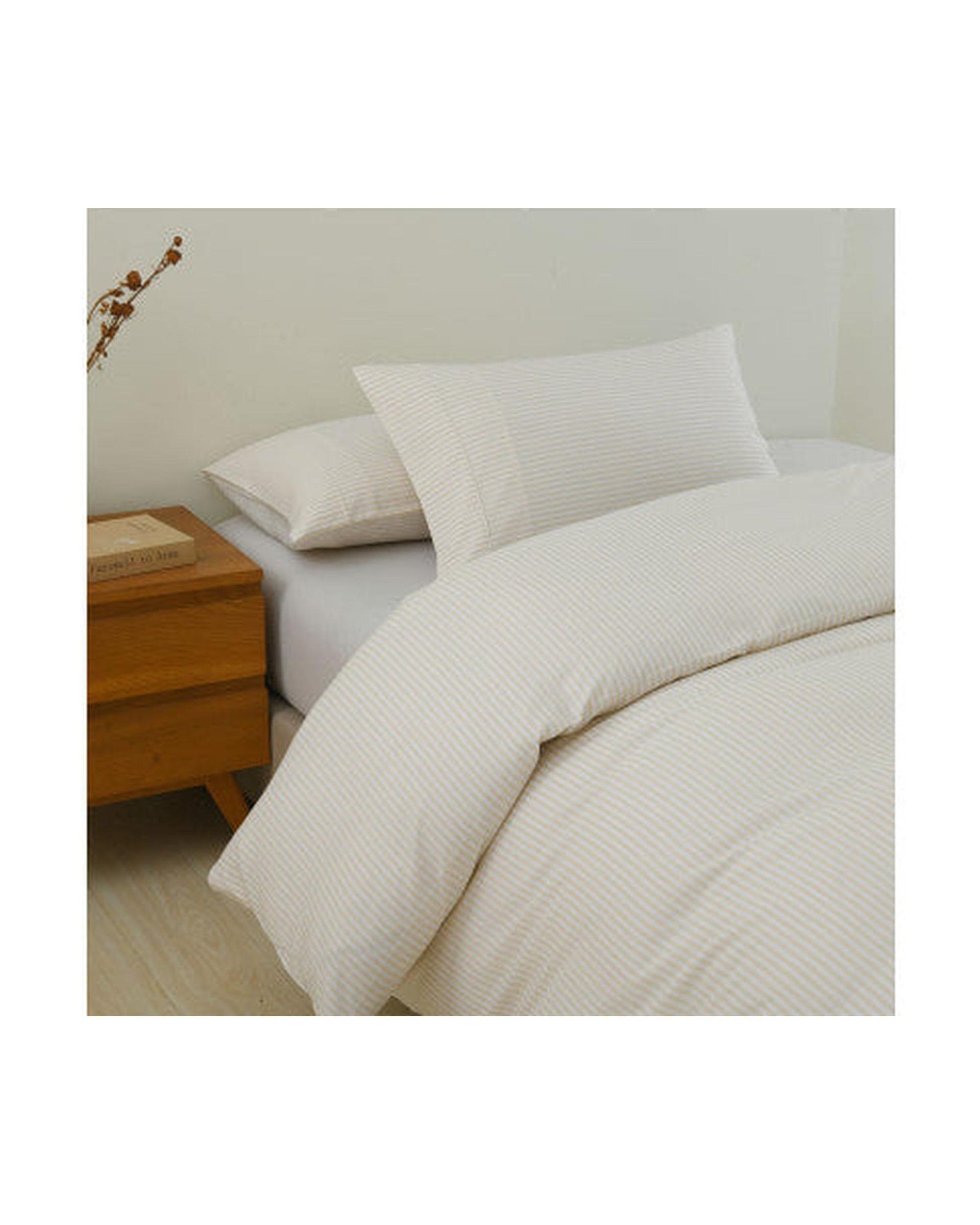 Royal Comfort Striped Flax Linen Blend Quilt Cover Set Soft Touch Bedding - Beige Royal Comfort