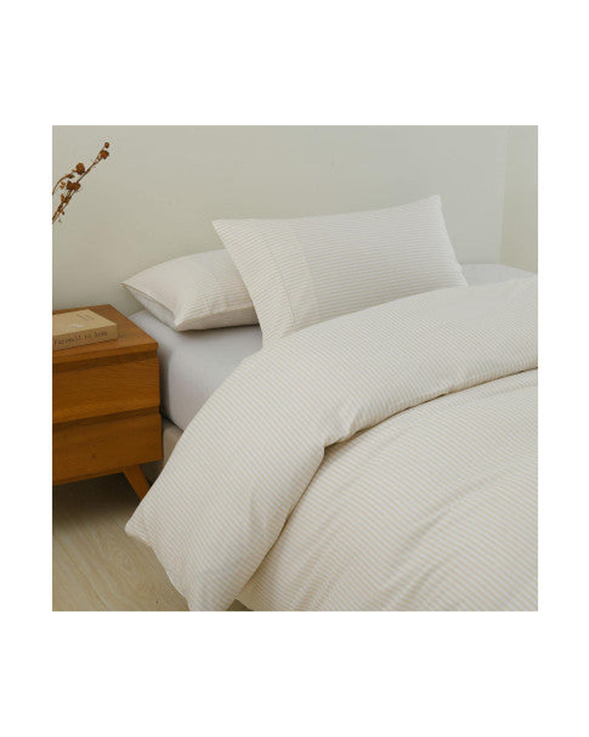 Royal Comfort Striped Flax Linen Blend Quilt Cover Set Soft Touch Bedding - Beige Royal Comfort