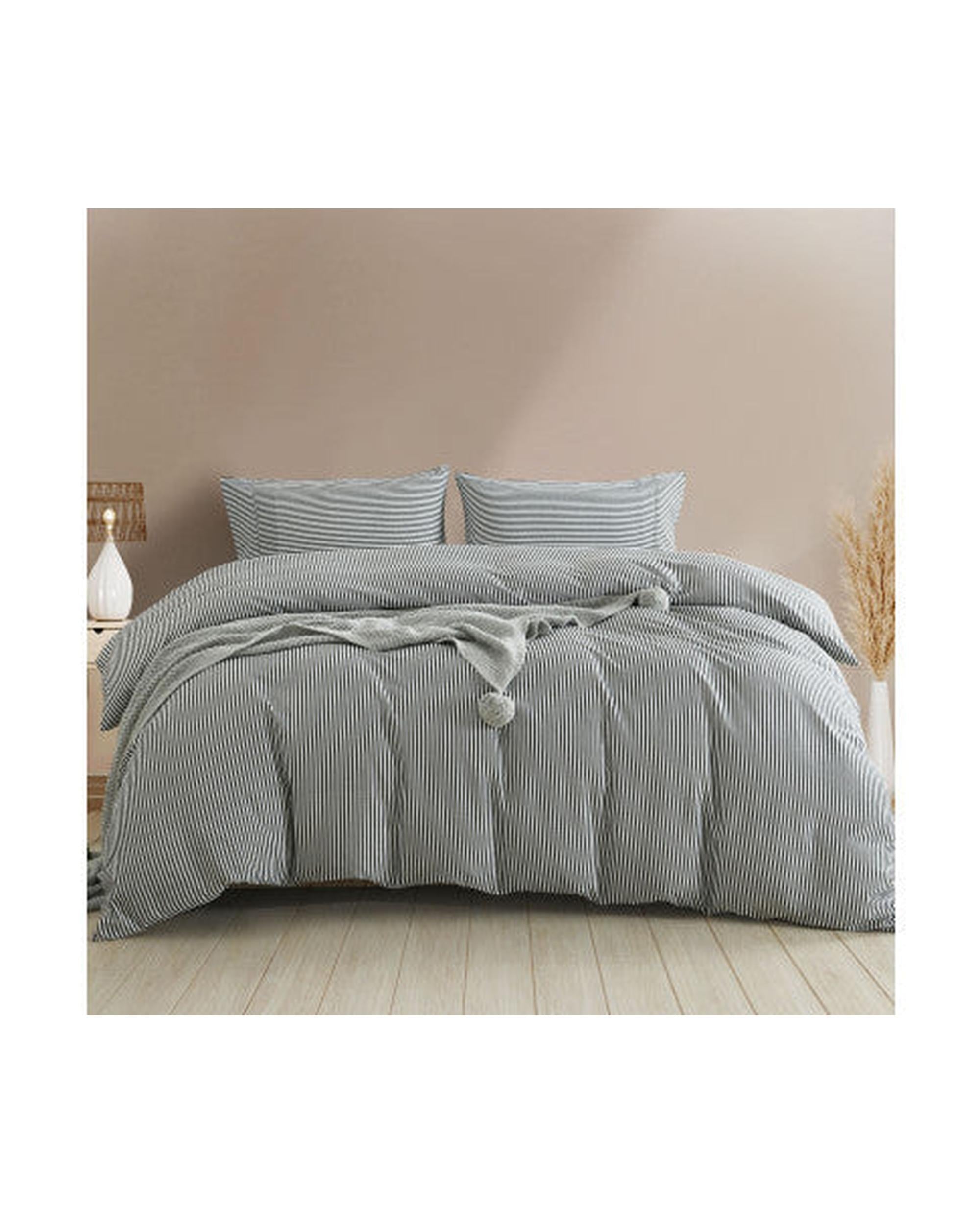 Royal Comfort Striped Flax Linen Blend Quilt Cover Set Soft Touch Bedding - Charcoal Royal Comfort