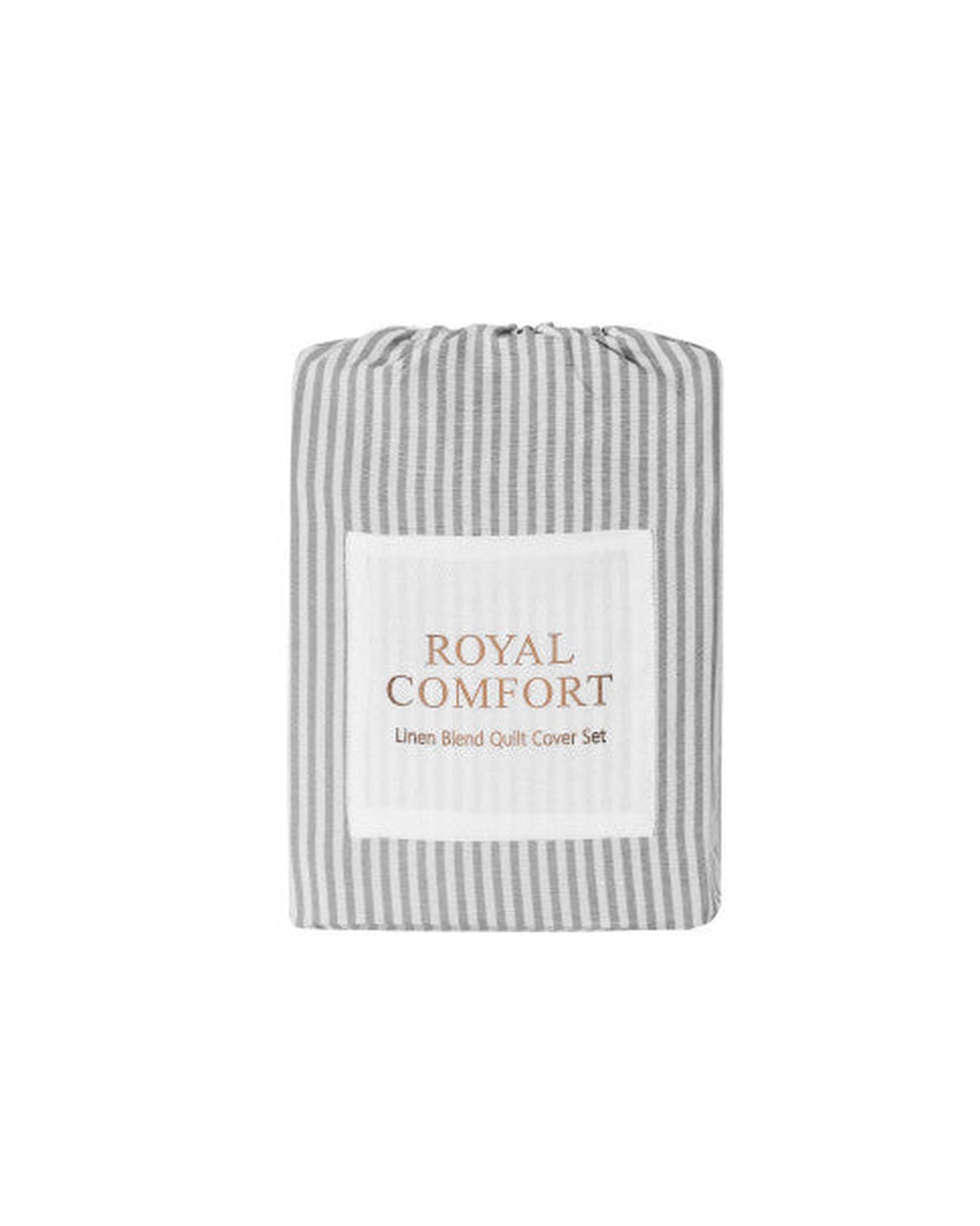 Royal Comfort Striped Flax Linen Blend Quilt Cover Set Soft Touch Bedding - Charcoal Royal Comfort