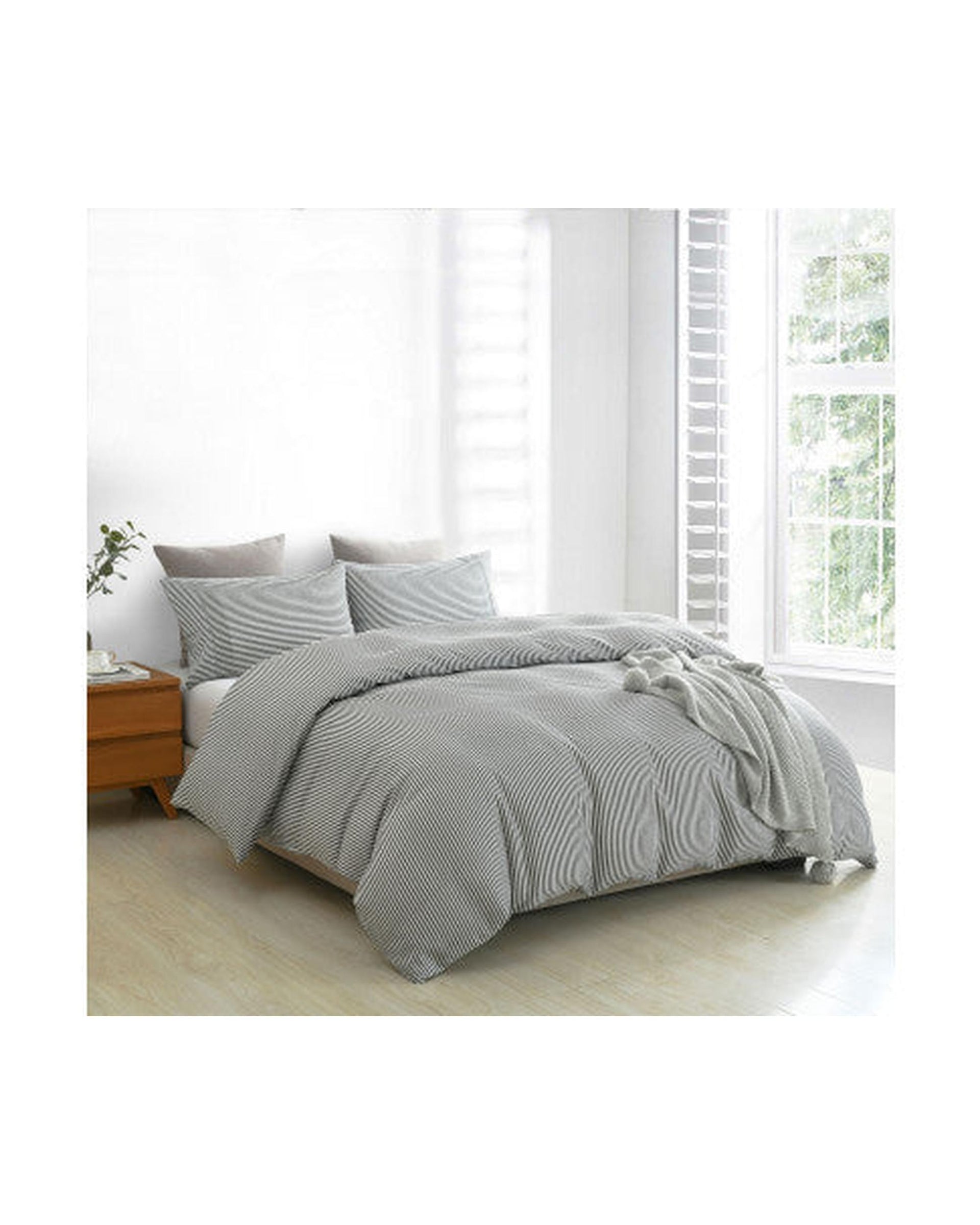 Royal Comfort Striped Flax Linen Blend Quilt Cover Set Soft Touch Bedding - Charcoal Royal Comfort
