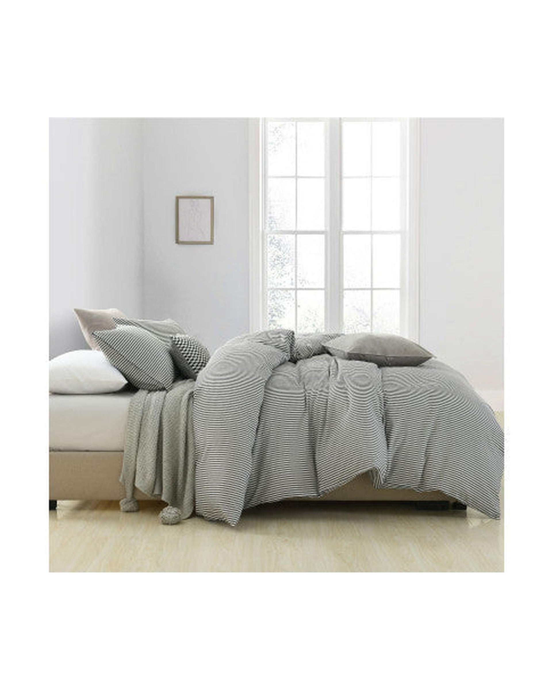 Royal Comfort Striped Flax Linen Blend Quilt Cover Set Soft Touch Bedding - Charcoal Royal Comfort