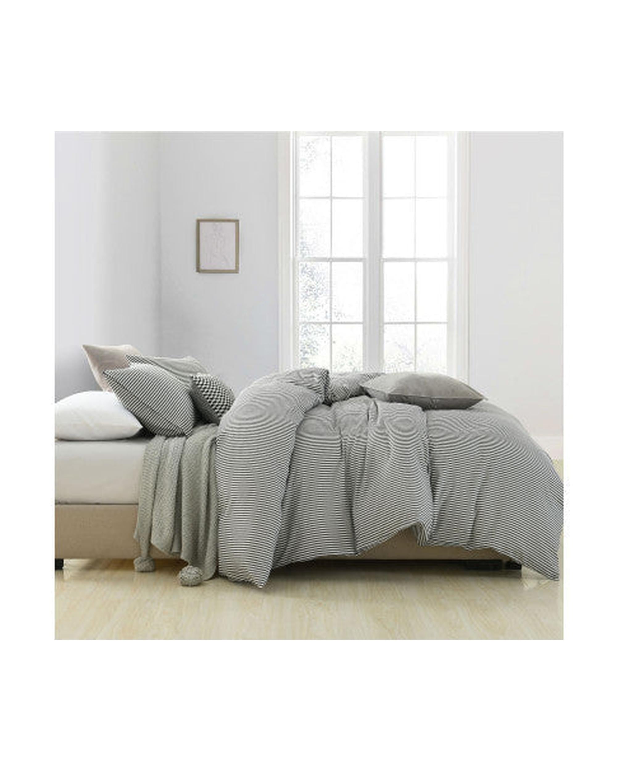 Royal Comfort Striped Flax Linen Blend Quilt Cover Set Soft Touch Bedding - Charcoal Royal Comfort