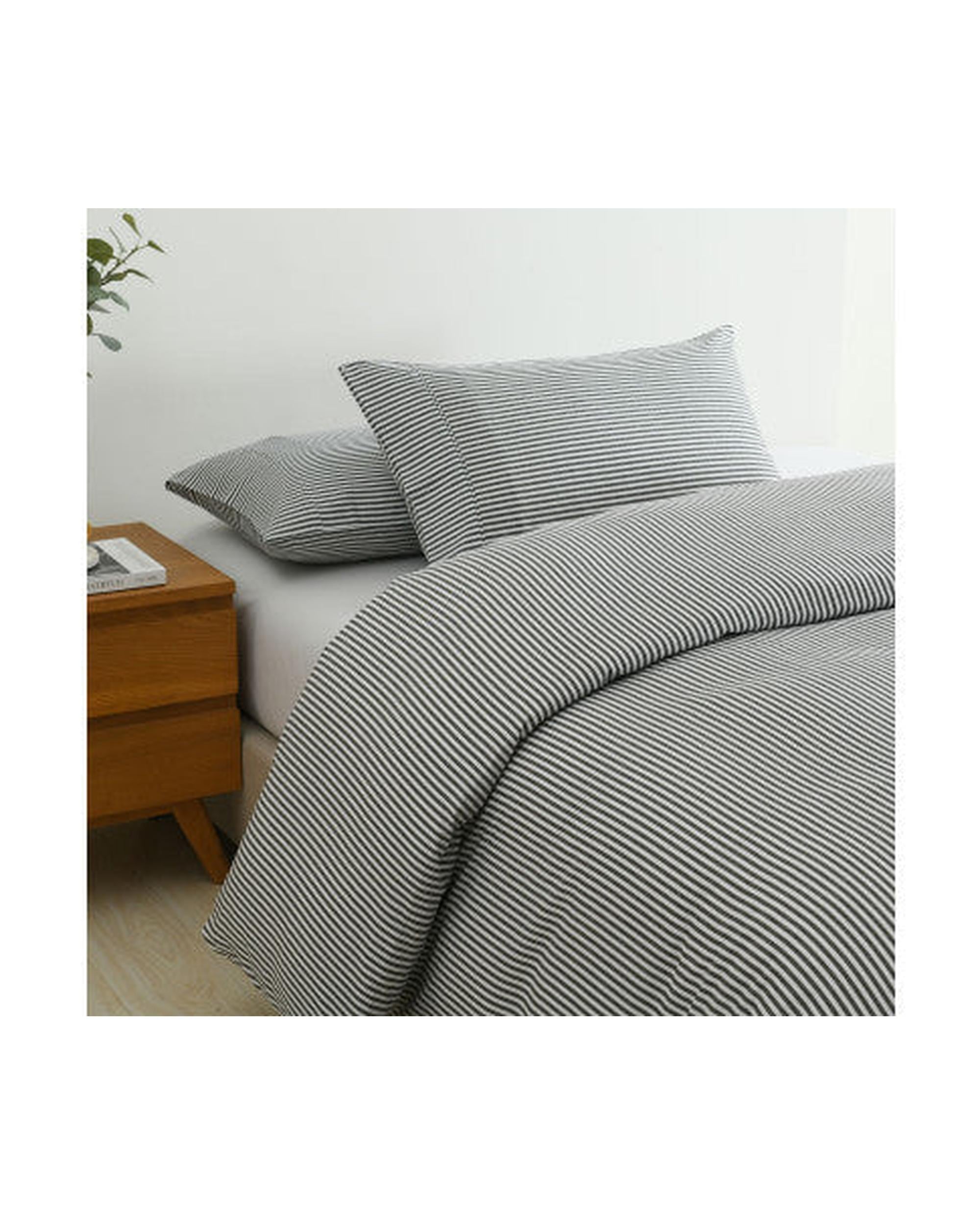 Royal Comfort Striped Flax Linen Blend Quilt Cover Set Soft Touch Bedding - Charcoal Royal Comfort