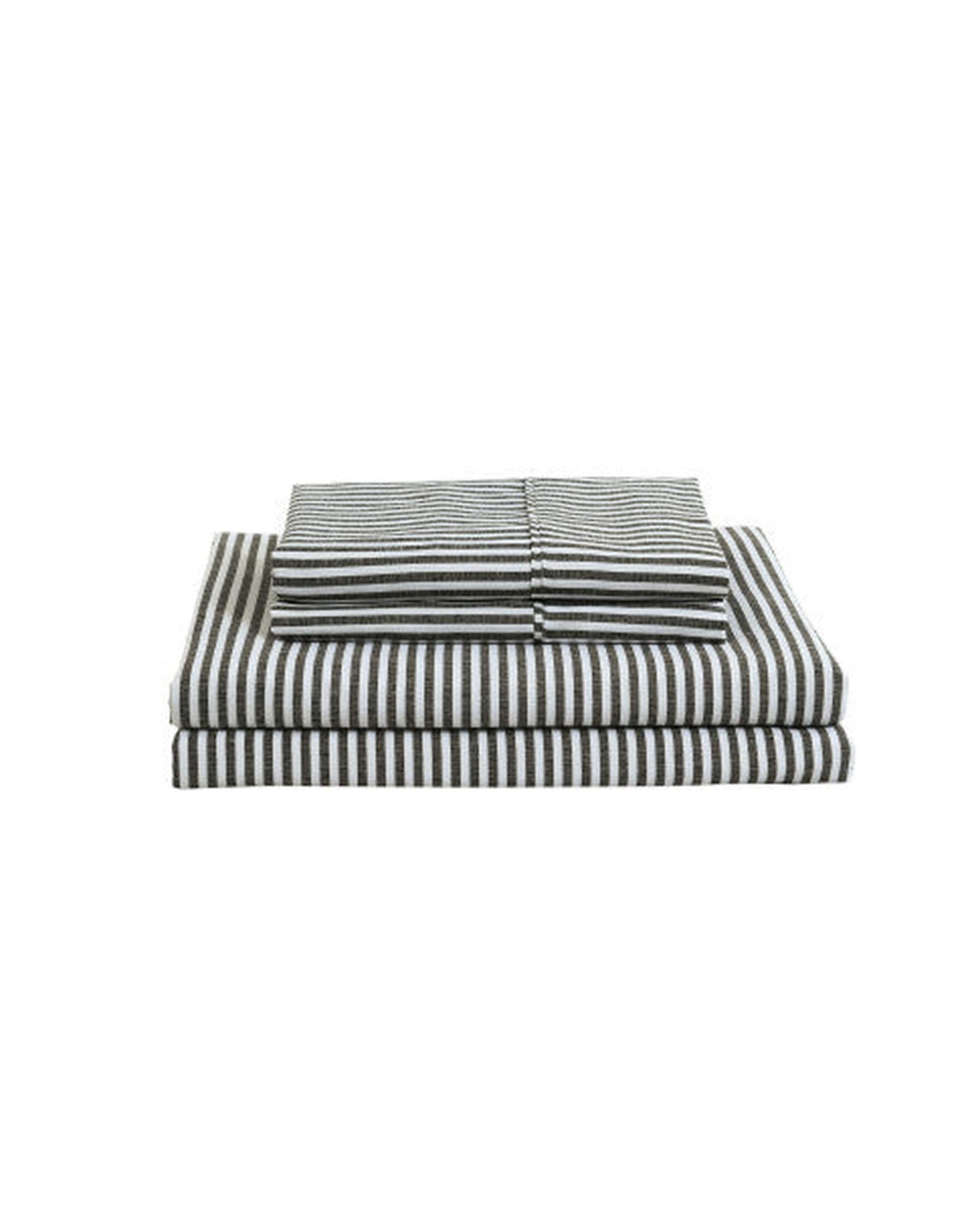 Royal Comfort Striped Flax Linen Blend Quilt Cover Set Soft Touch Bedding - Charcoal Royal Comfort