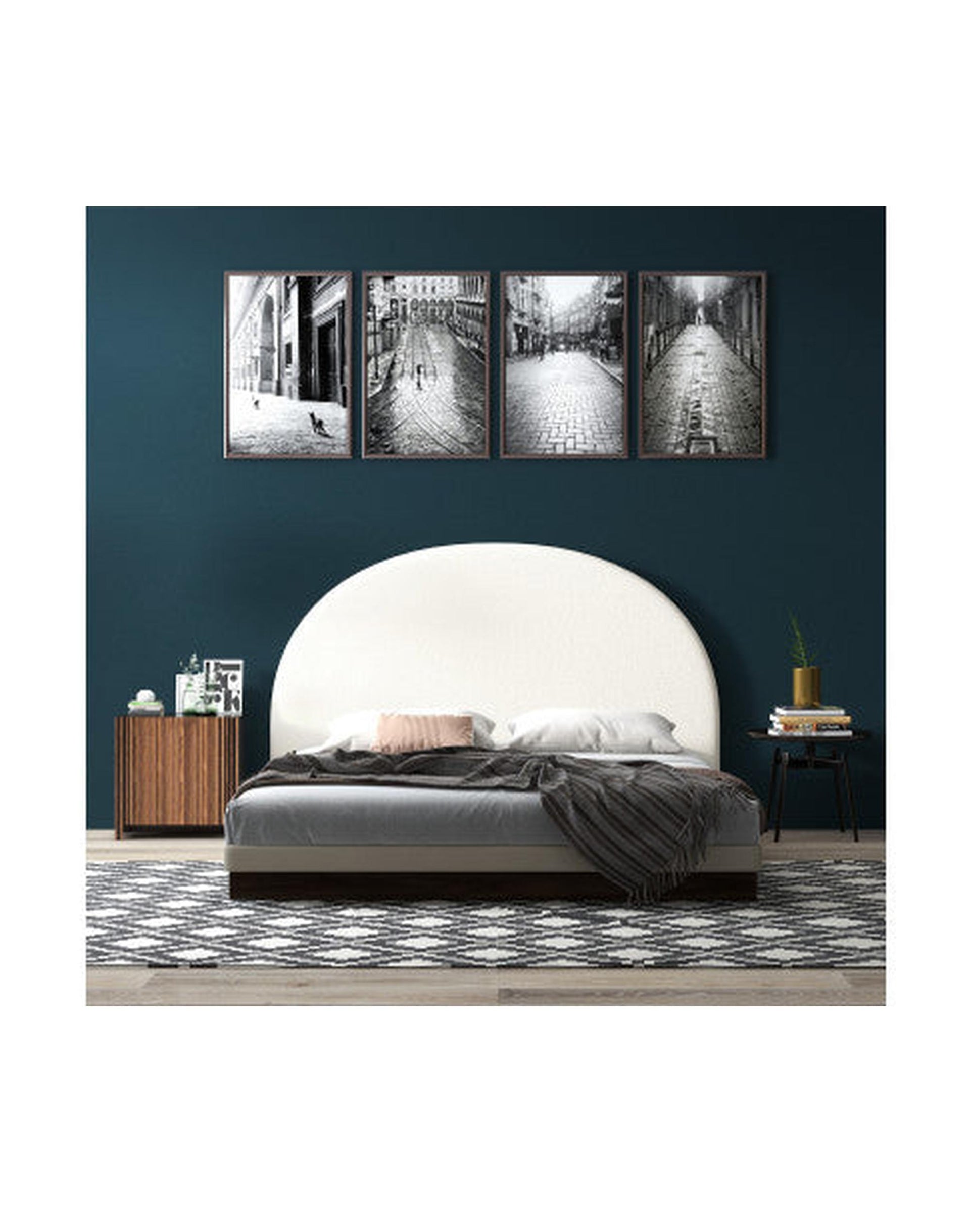 Milano Decor Ariana Curved Boucle Bedhead Headboard Upholstered Cushioned White Milano Decor