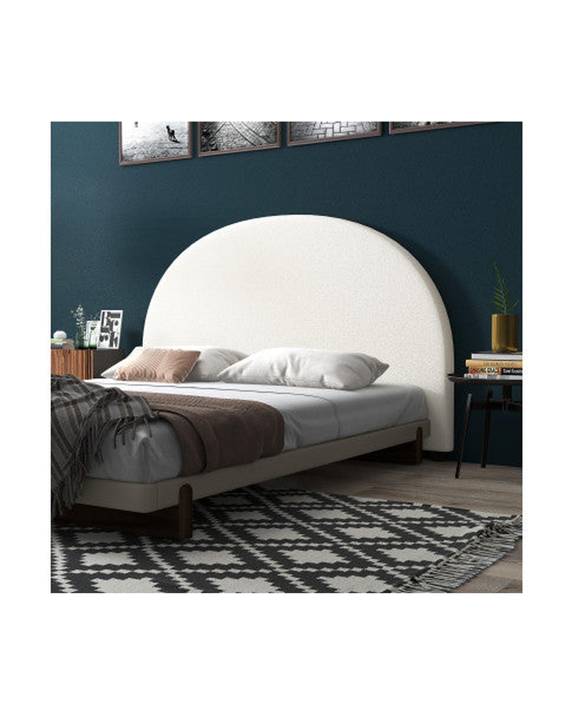 Milano Decor Ariana Curved Boucle Bedhead Headboard Upholstered Cushioned White Milano Decor