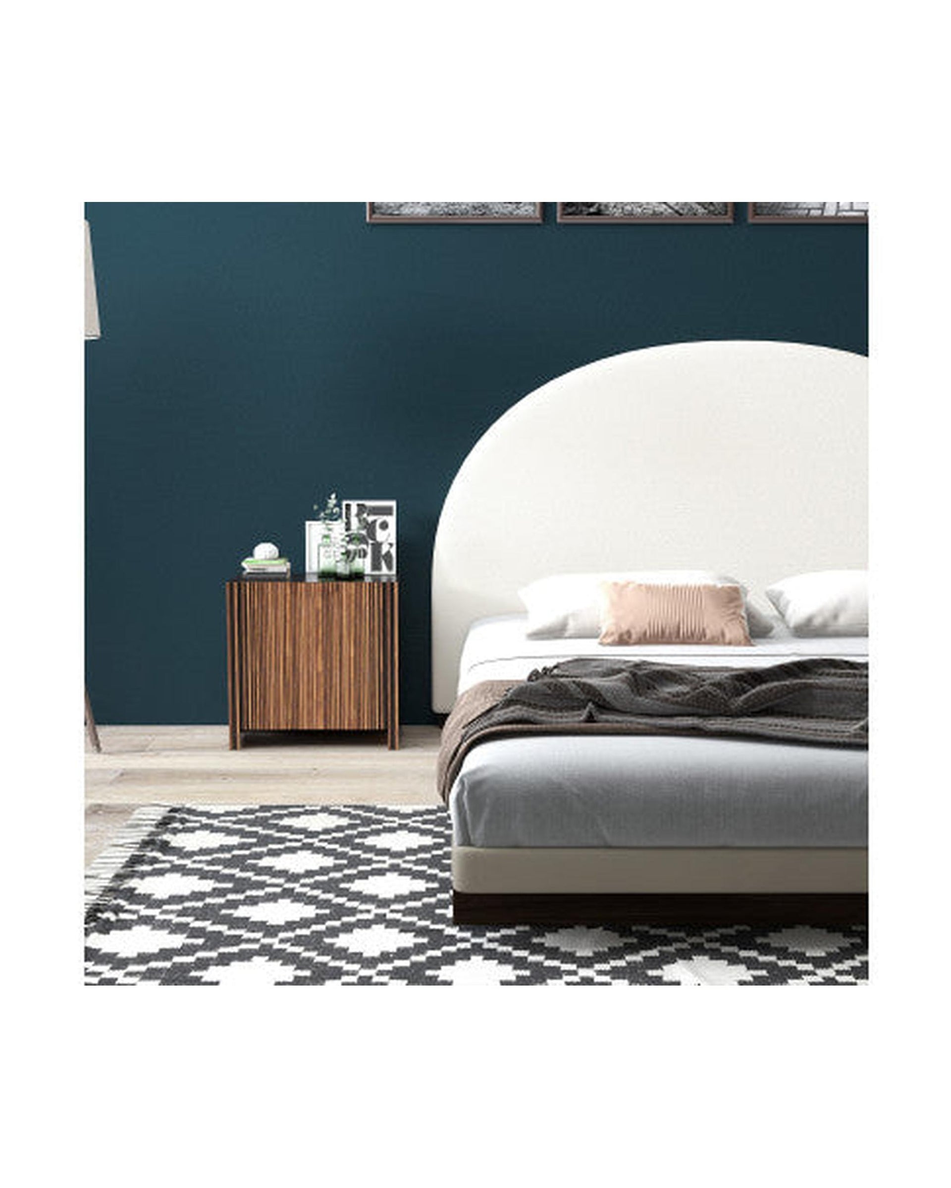 Milano Decor Ariana Curved Boucle Bedhead Headboard Upholstered Cushioned White Milano Decor