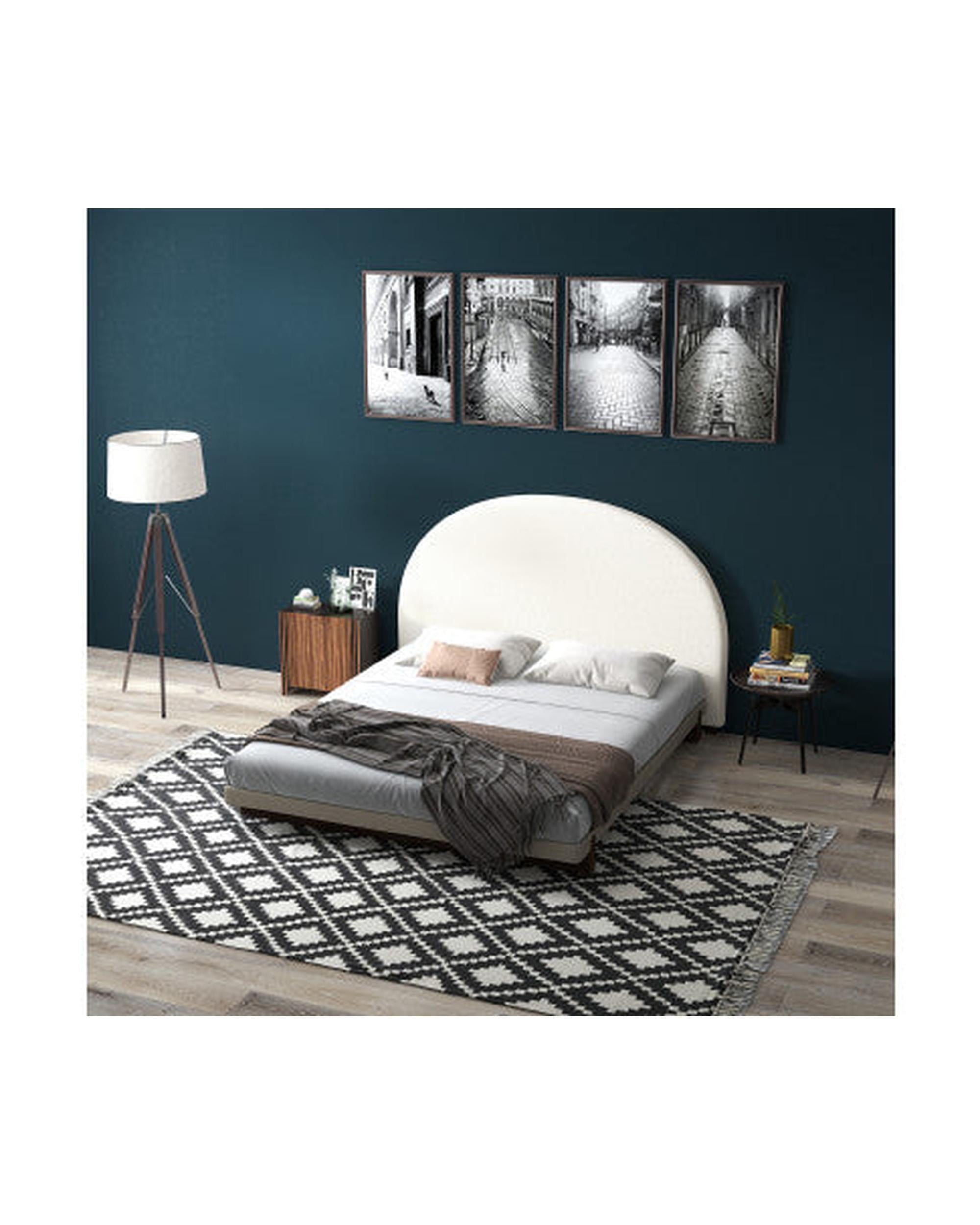 Milano Decor Ariana Curved Boucle Bedhead Headboard Upholstered Cushioned White Milano Decor
